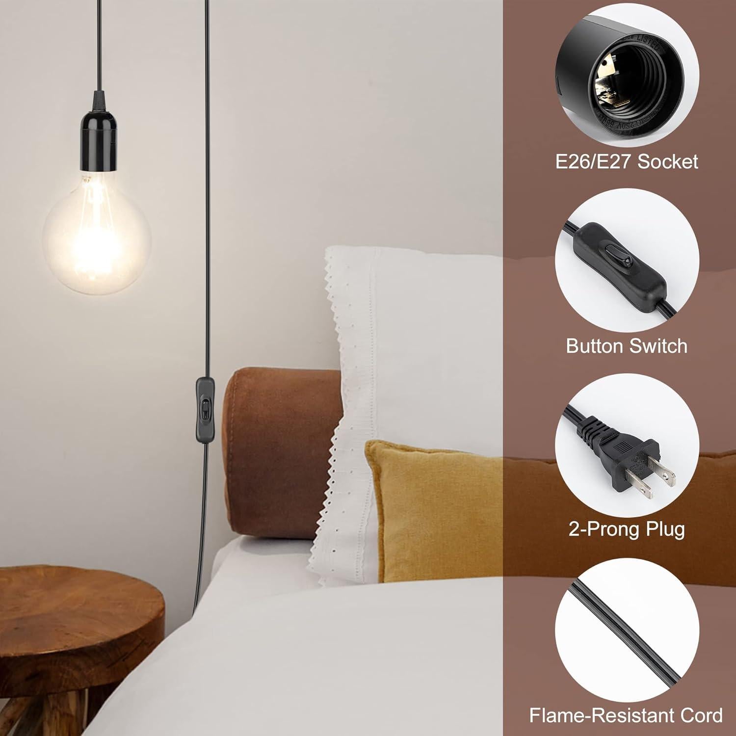 Cable de Lámpara Colgante JACKYLED 20 pies Negro E26 E27