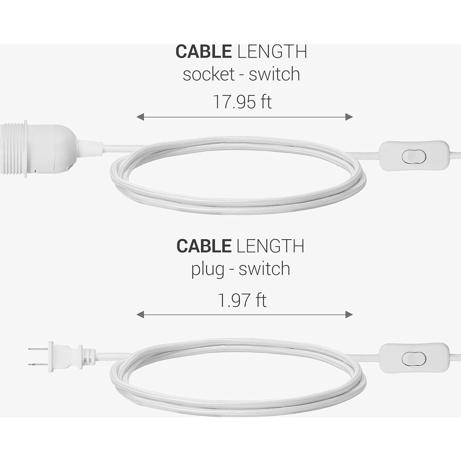 Cable de Lámpara de Techo kwmobile 6.1m E26 Blanco Tela