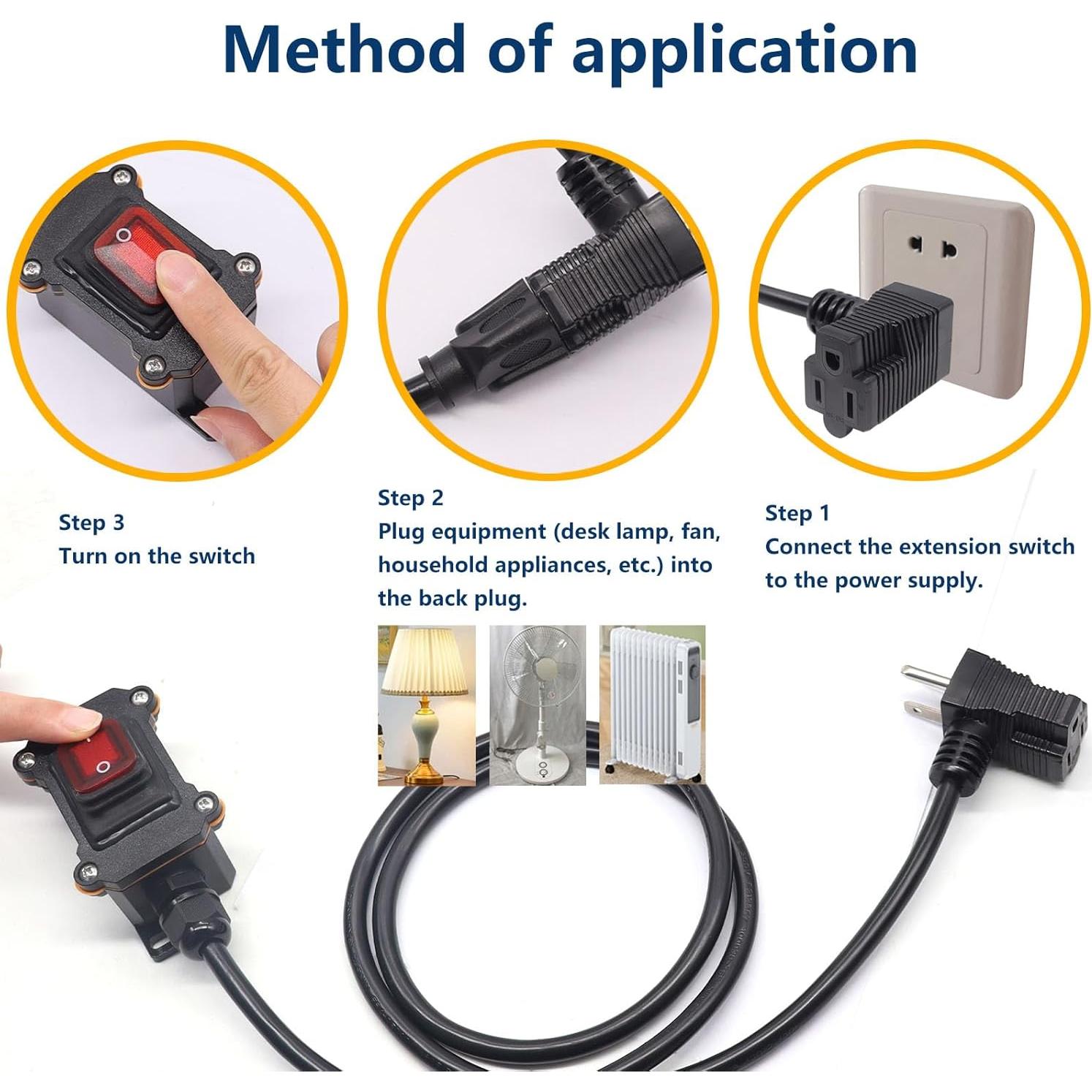 Cable de Extensión con Interruptor On/Off Weideer 1.2m IP67