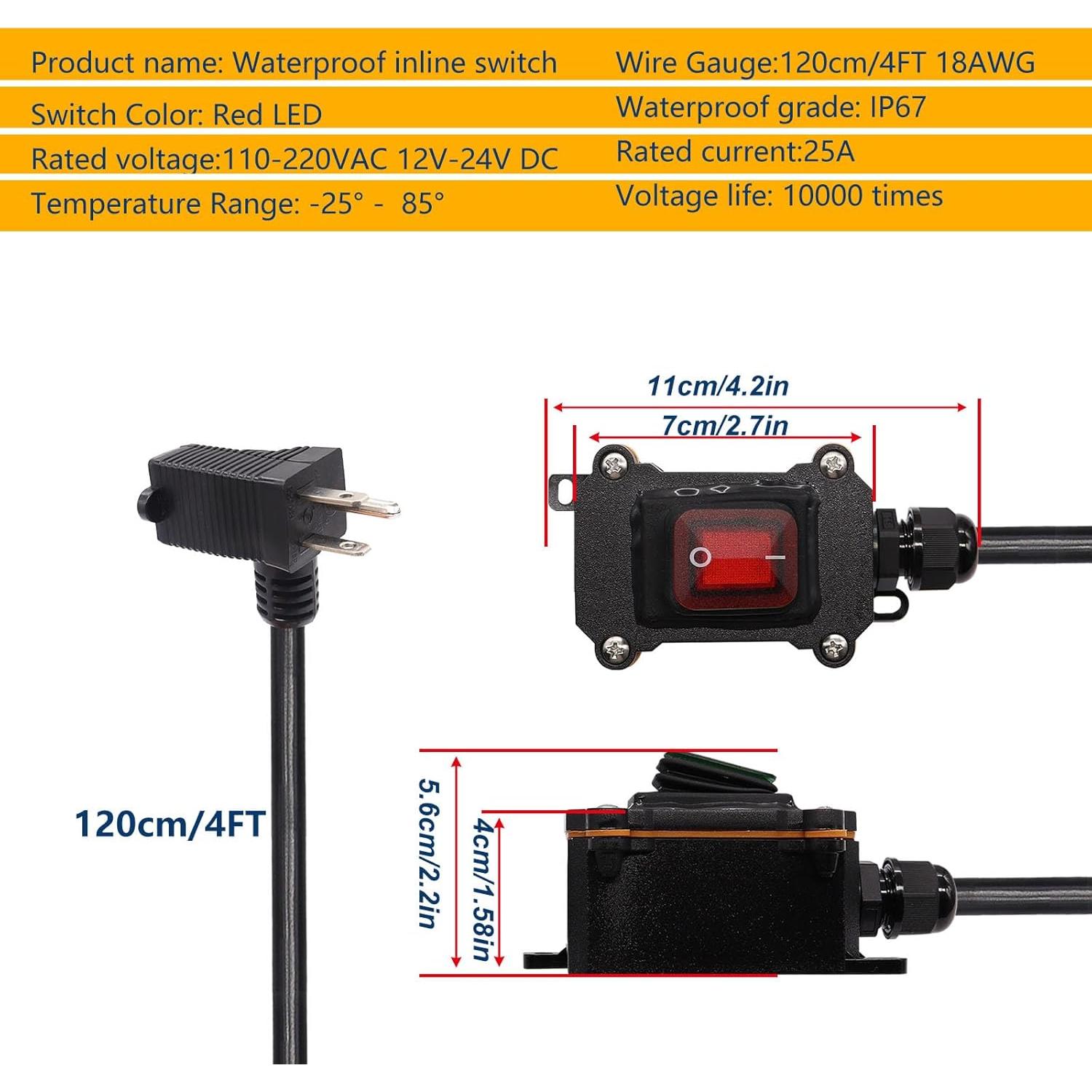 Cable de Extensión con Interruptor On/Off Weideer 1.2m IP67