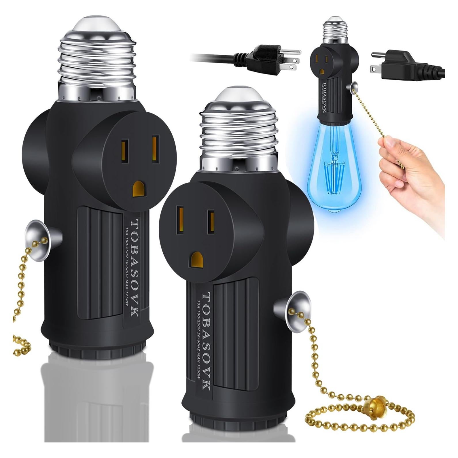 Adaptador de Portalámparas E26 E27 a Enchufe 3 Patas Tobasovk - Paquete de 2