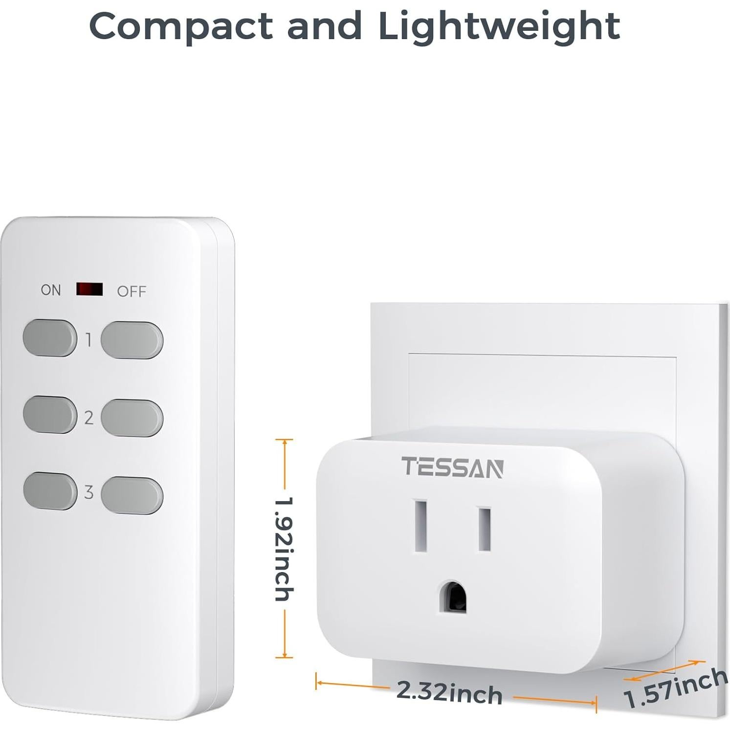 Enchufe Eléctrico Inalámbrico TESSAN con Control Remoto 15A