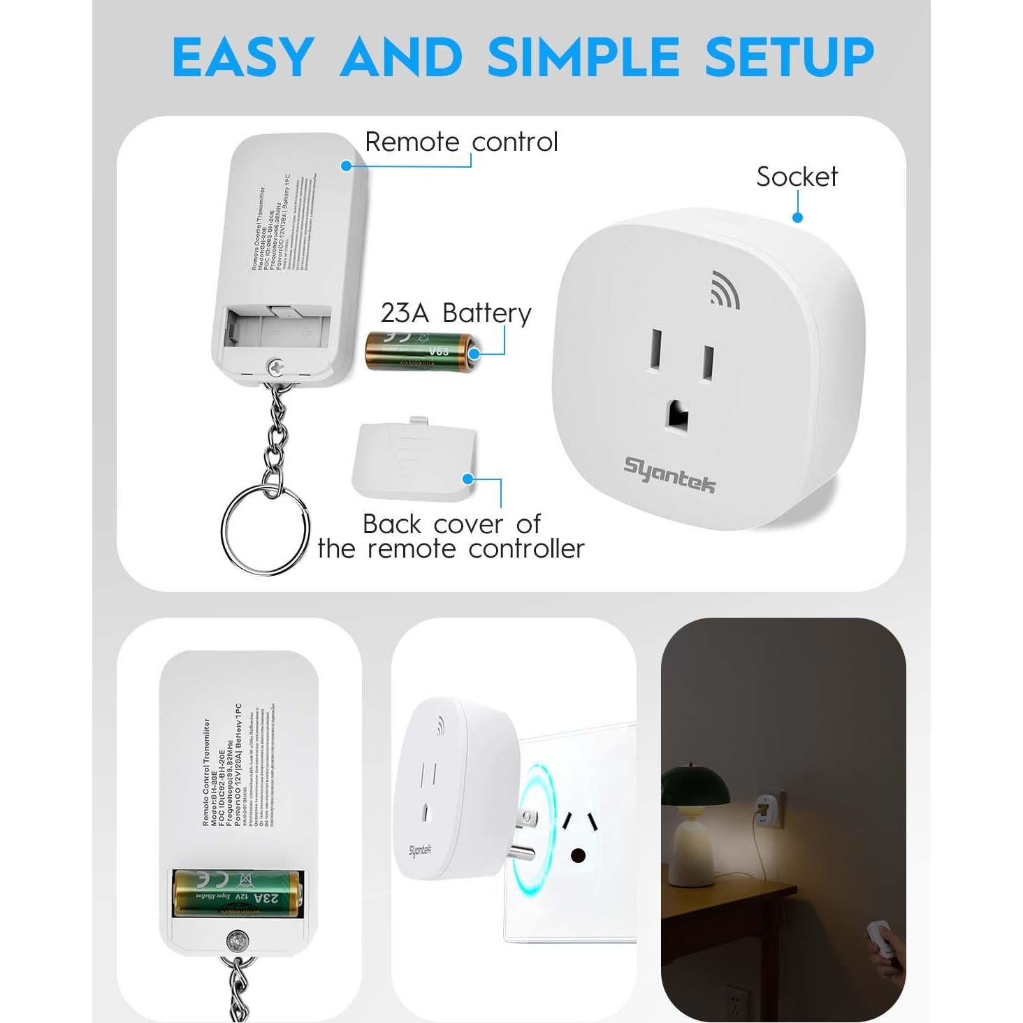 Toma de Corriente Inalámbrica Syantek con Control Remoto 15A