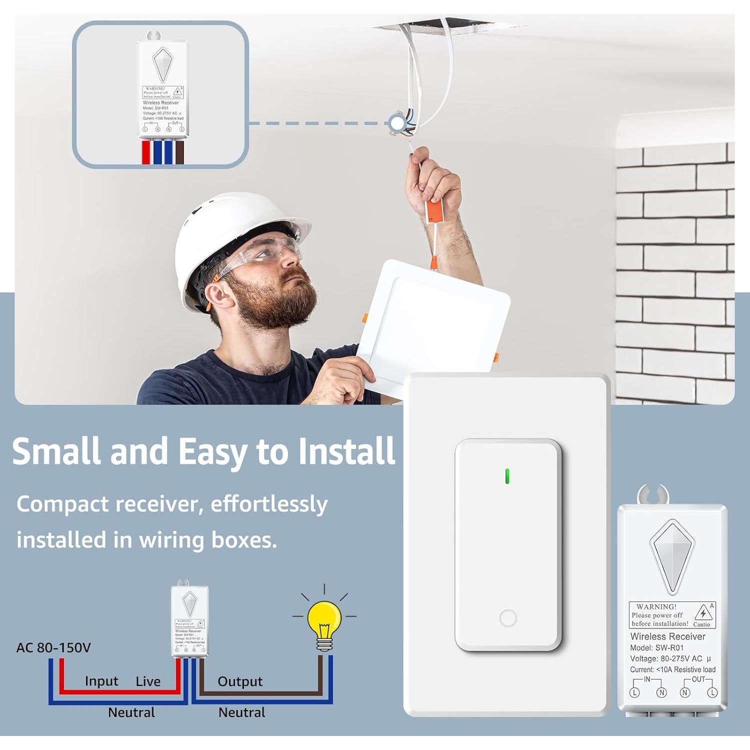 Kit Interruptor de Luz Inalámbrico NineLeaf SW-AK2 1300ft