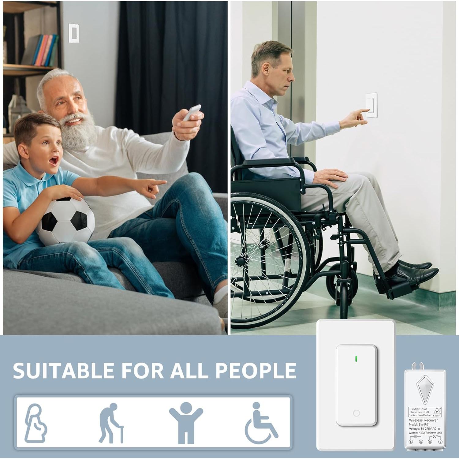 Kit Interruptor de Luz Inalámbrico NineLeaf SW-AK2 1300ft