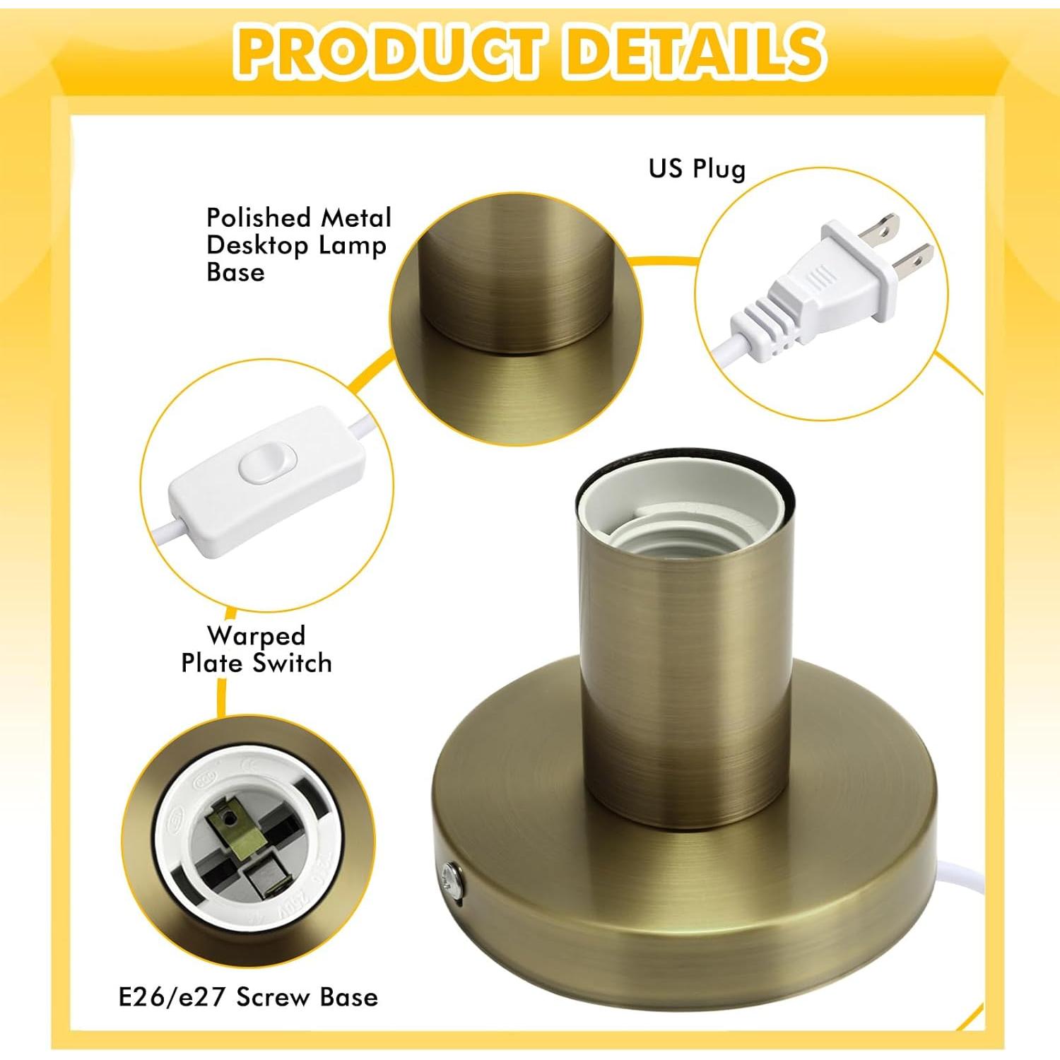 Base de Lámpara de Escritorio Tuanse 2 Pcs Metal Pulido E26 E27