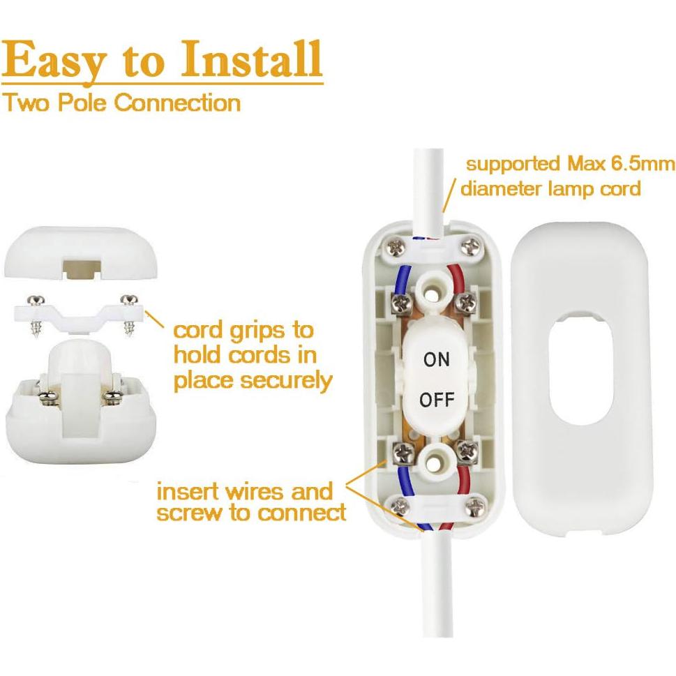 Interruptor de Cable Inline On/Off 2PCS Zo.Yehaa Blanco