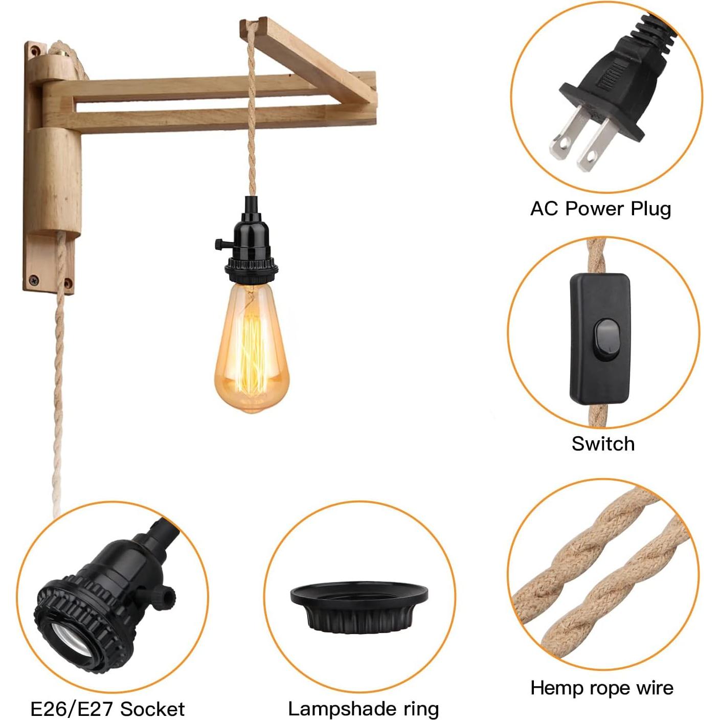 Kit de Luz Colgante 5m Zevnico E26 con Interruptor y Ganchos