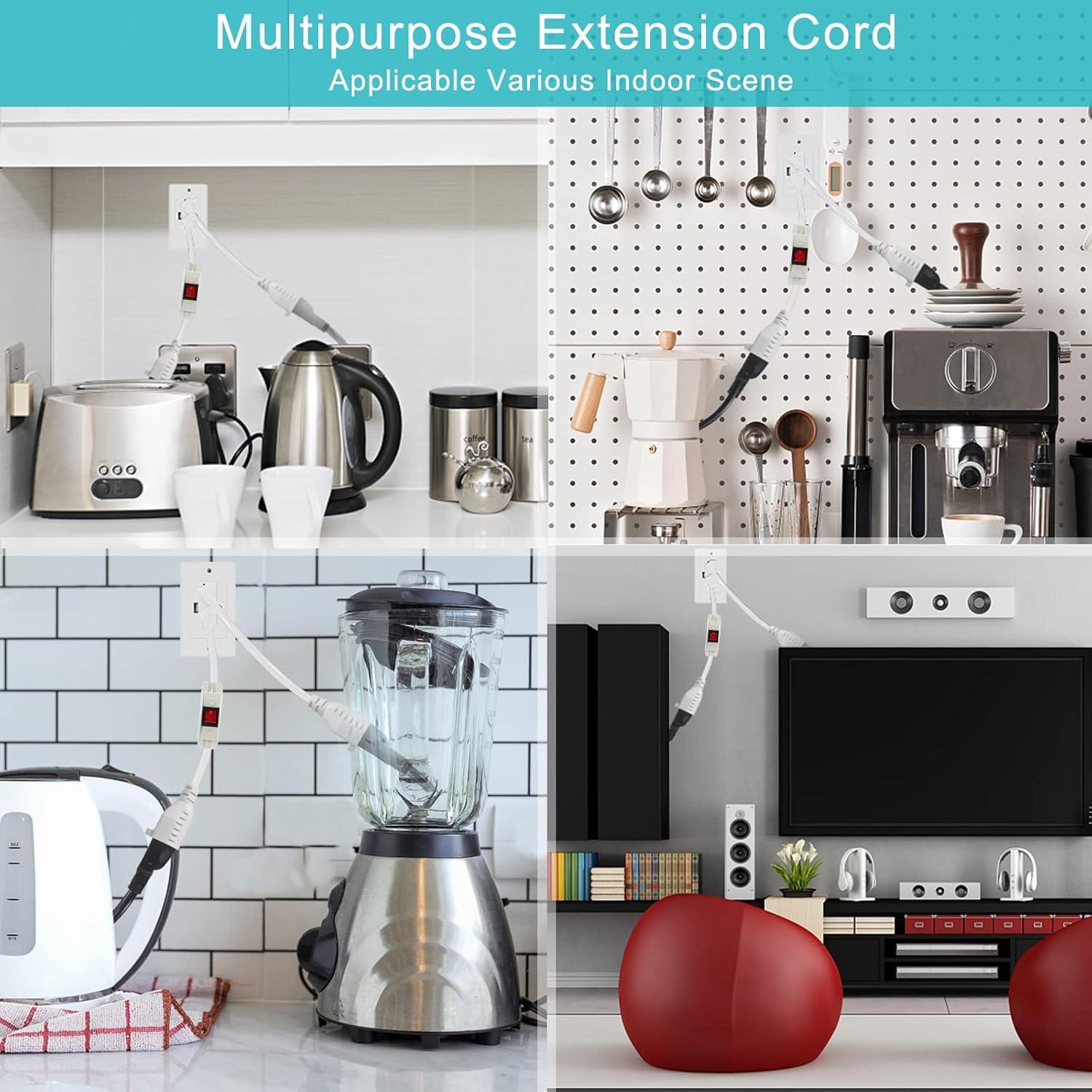 Cable de Extensión Corto SJTW 2FT con Interruptor Blanco 15A