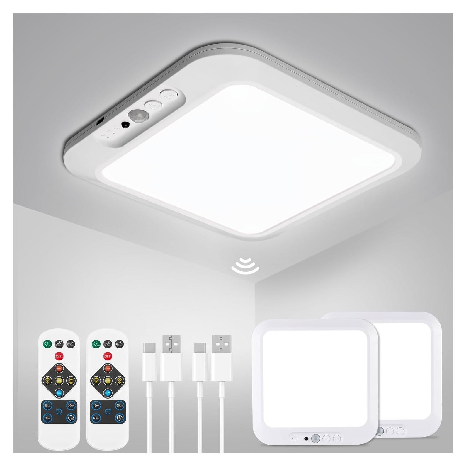 Luz de Techo Recargable Inalámbrica Wowatt 2 Pcs con Sensor