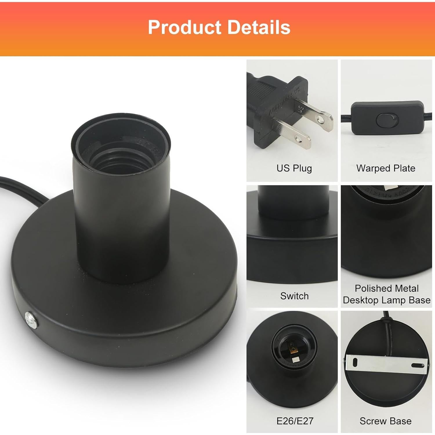 Portalámparas de Metal GYDQVPS E26/E27 con Cable 1.7m Negro