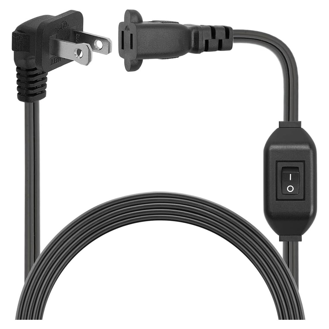 [6-Feet] On Off Switch Extension Cord, Right Angle 2-Prong Polarized Extension Cord with On-Off Inline Switch 12A 125V for Your Chargers/Lamp/Power Adapters etc, 16AWG Cord Black