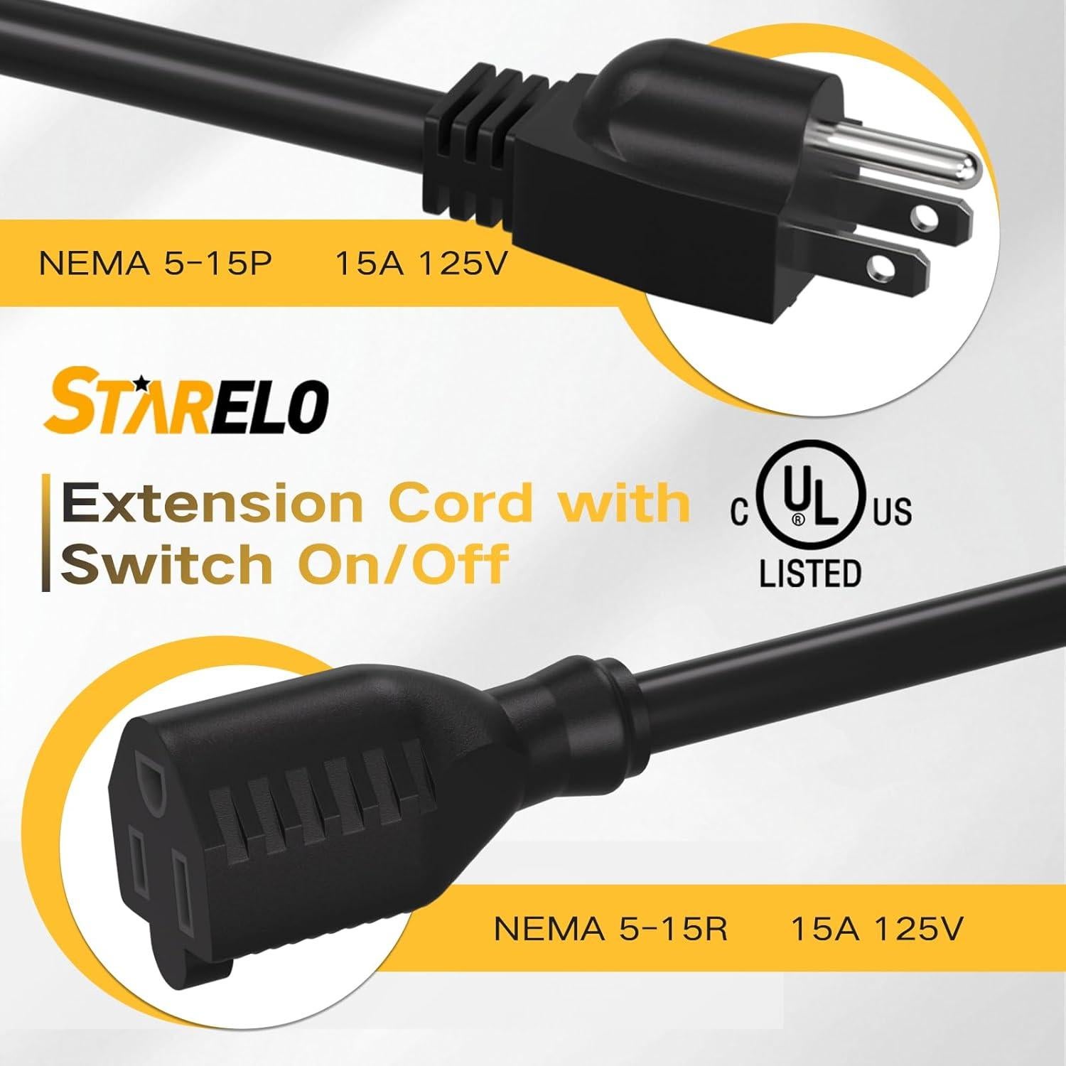 Cable de Extensión STARELO 0.49m con Interruptor ON/OFF 14AWG