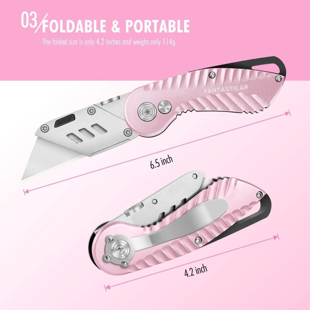 Cuchillo Utilitario Plegable FantastiCAR Rosa 16.5 cm con 5 Cuchillas