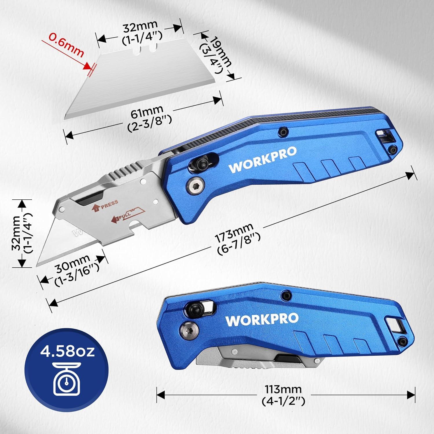 Cuchillo Utility Plegable WORKPRO W011060 con Bloqueo de Eje