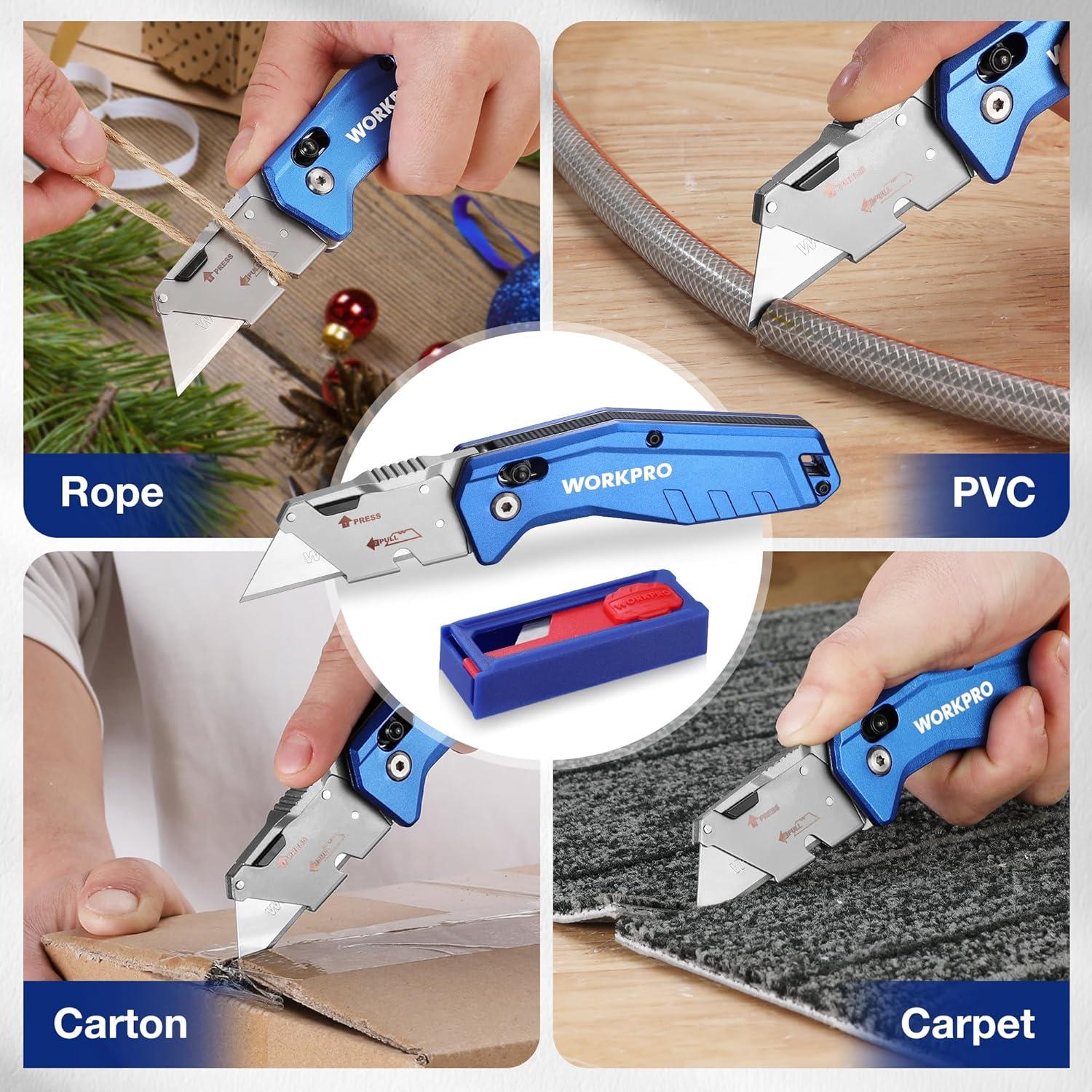 Cuchillo Utility Plegable WORKPRO W011060 con Bloqueo de Eje