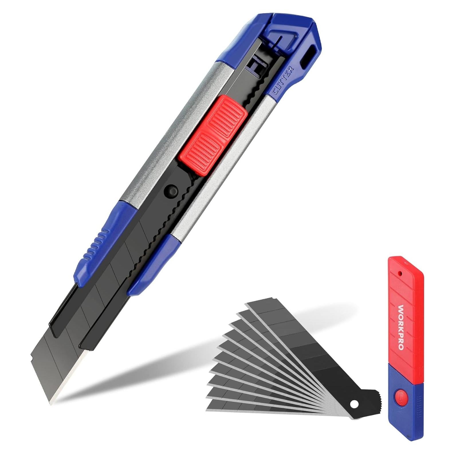 Cortador Utilitario Retráctil WORKPRO 18mm con 10 Cuchillas SK5