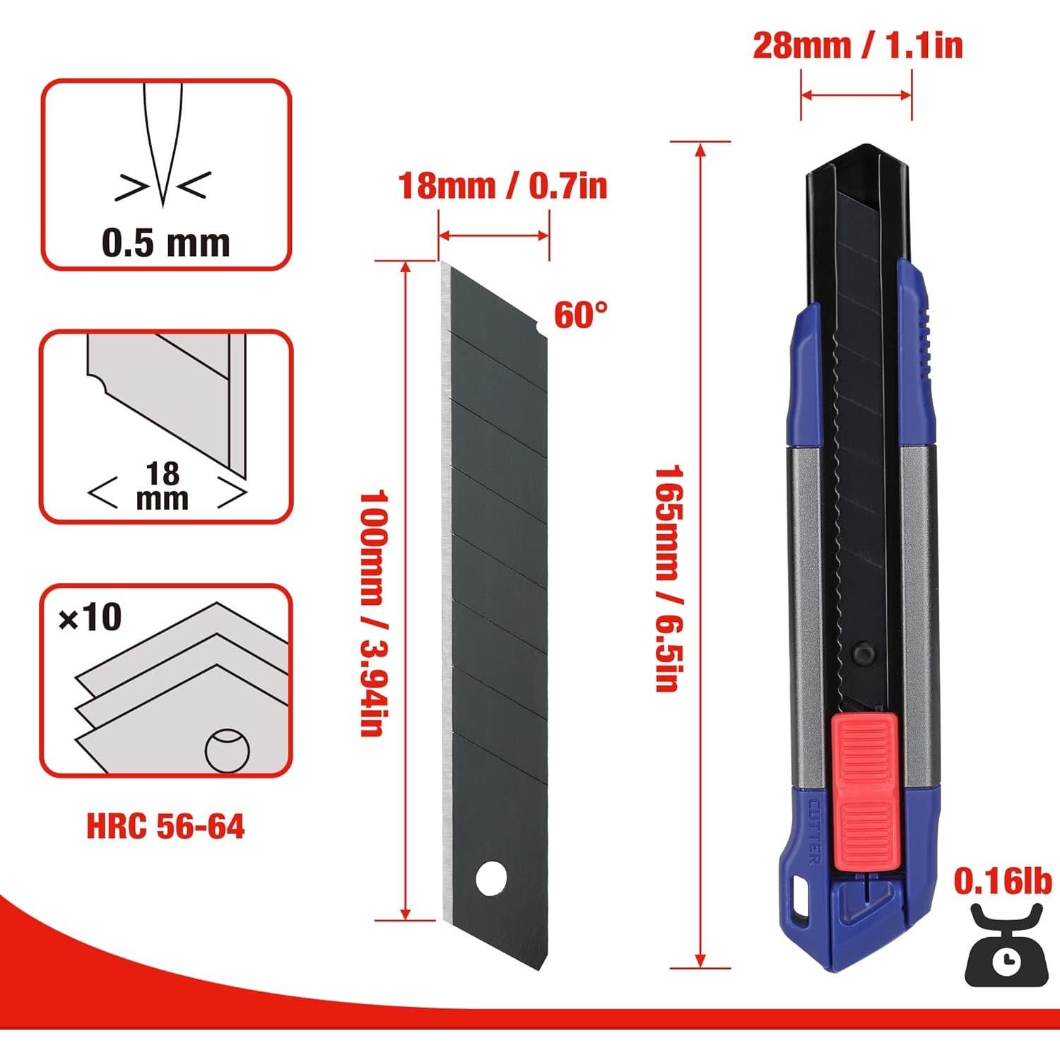 Cortador Utilitario Retráctil WORKPRO 18mm con 10 Cuchillas SK5
