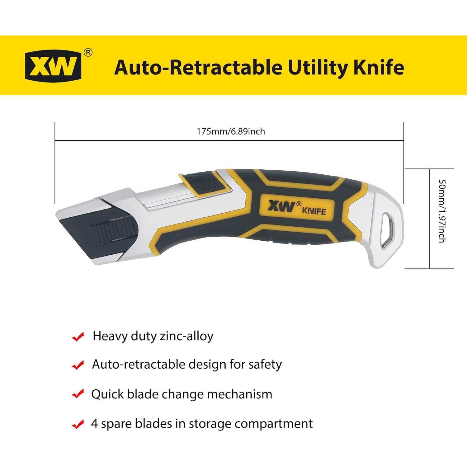 Cuchillo de Utilidad Auto-Retráctil XW con 4 Cuchillas Repuesto