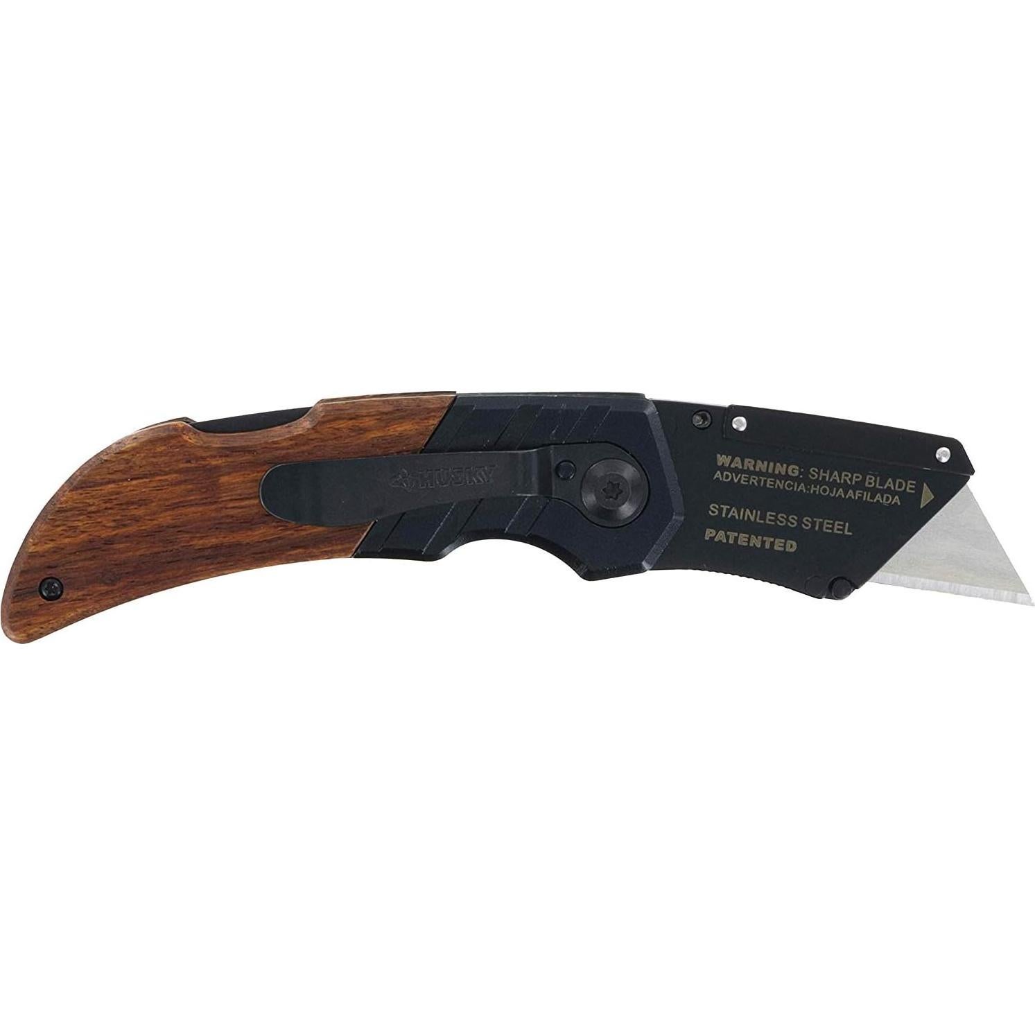 Cuchillo Utility Plegable Husky 97211 con Mango de Madera