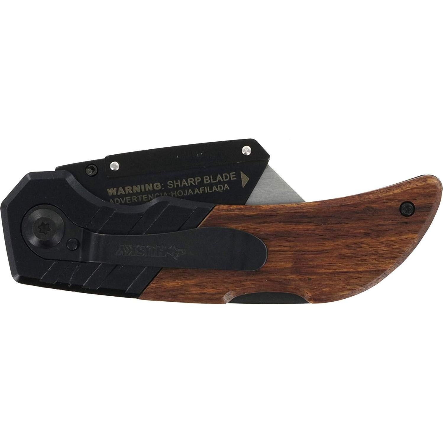Cuchillo Utility Plegable Husky 97211 con Mango de Madera
