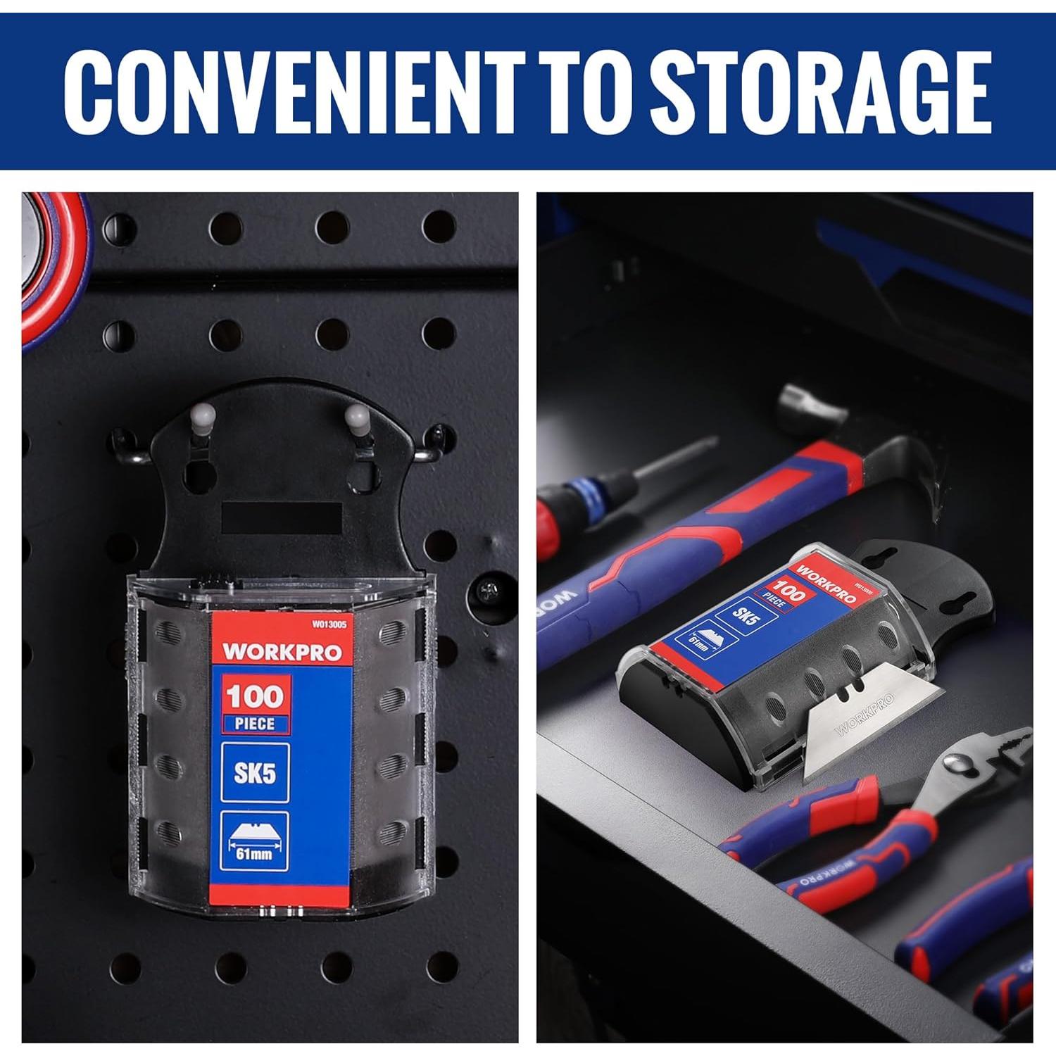 Cuchillas Utility WORKPRO SK5 100 Unidades con Dispensador