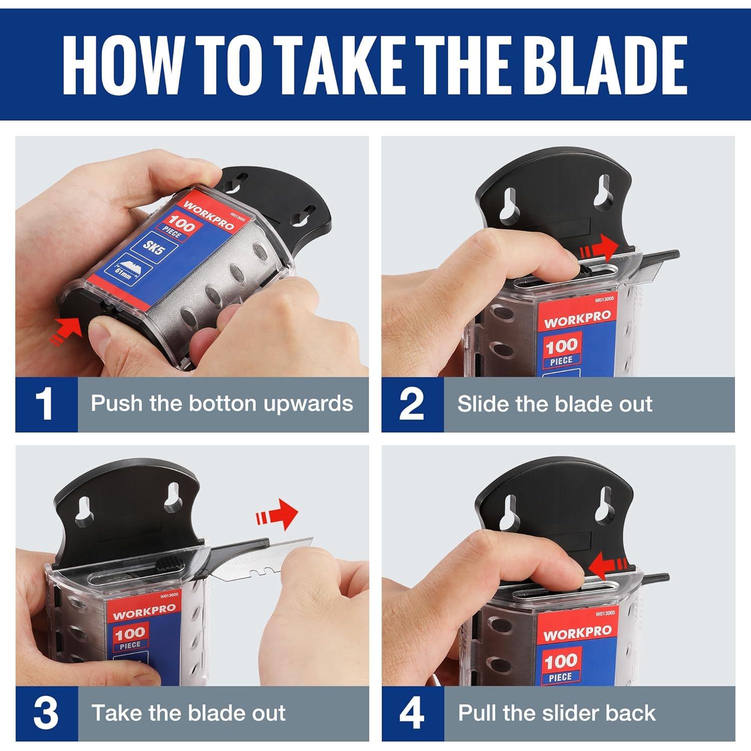 Cuchillas Utility WORKPRO SK5 100 Unidades con Dispensador