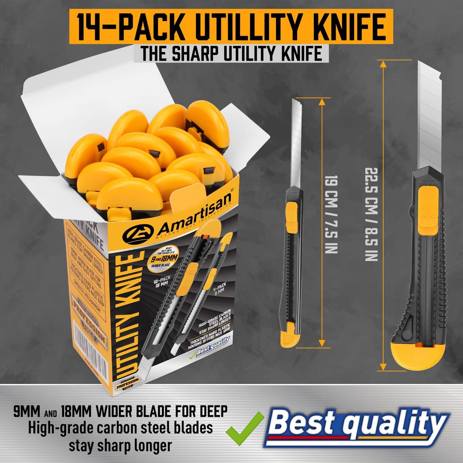 Cortador de Cajas Retráctil Amartisan 14 Piezas 18mm y 9mm