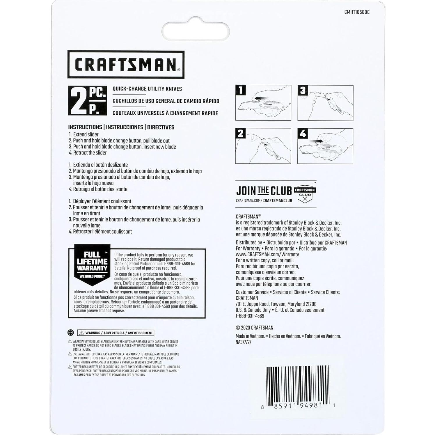 Cuchillo Utility CRAFTSMAN Cambio Rápido 2Pk 22.6cm