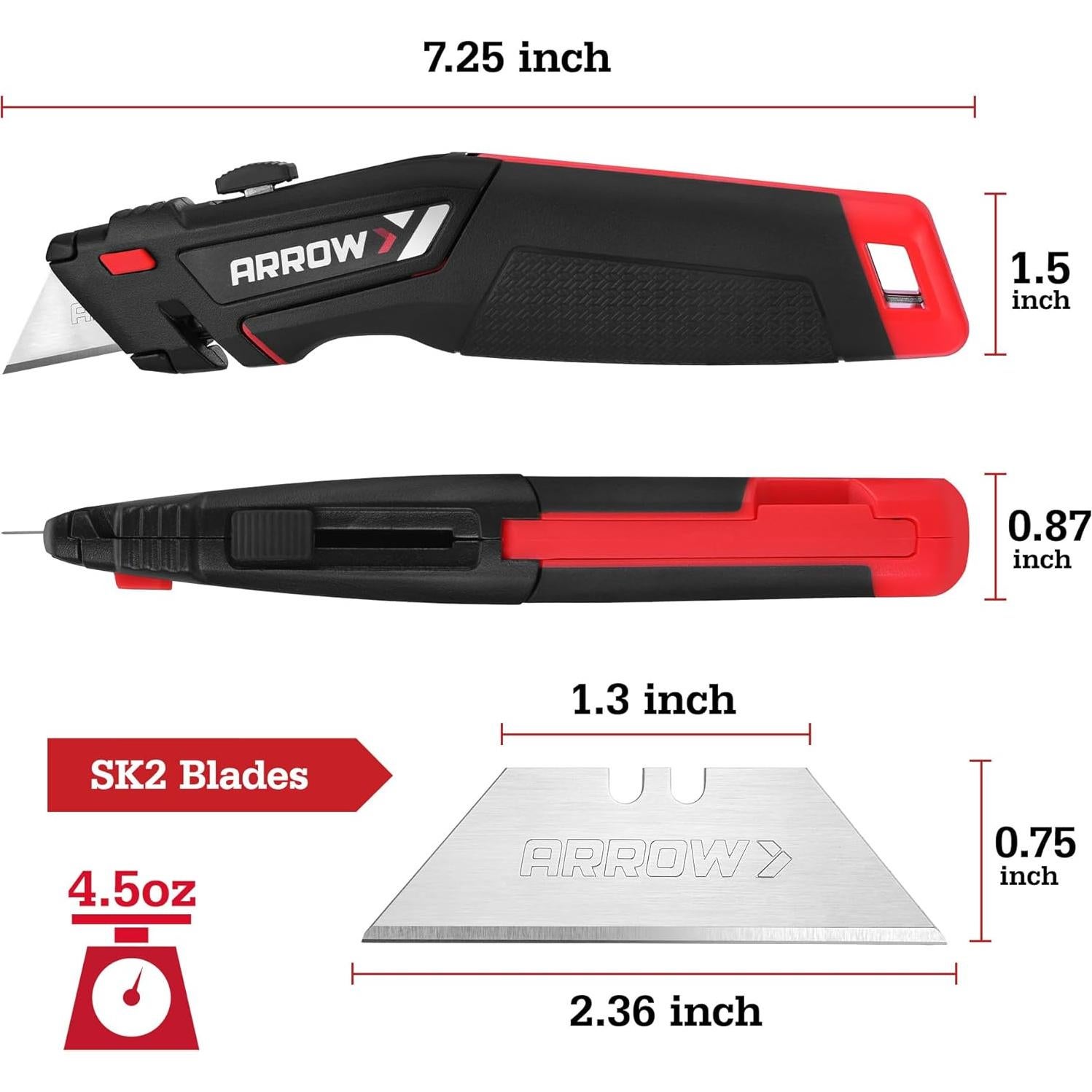 Cuchillo Utility Retráctil Arrow 18.4 cm con 16 Cuchillas