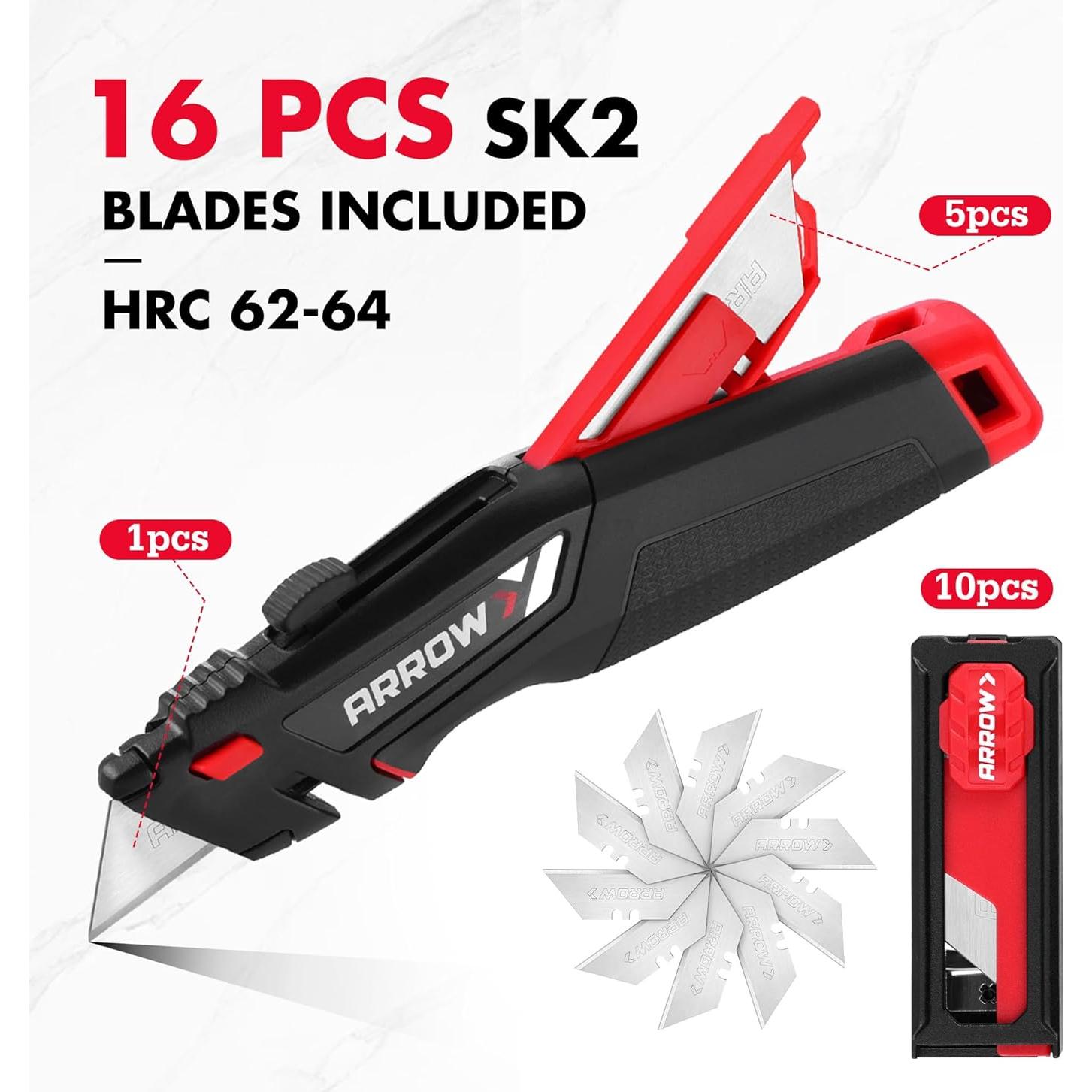 Cuchillo Utility Retráctil Arrow 18.4 cm con 16 Cuchillas