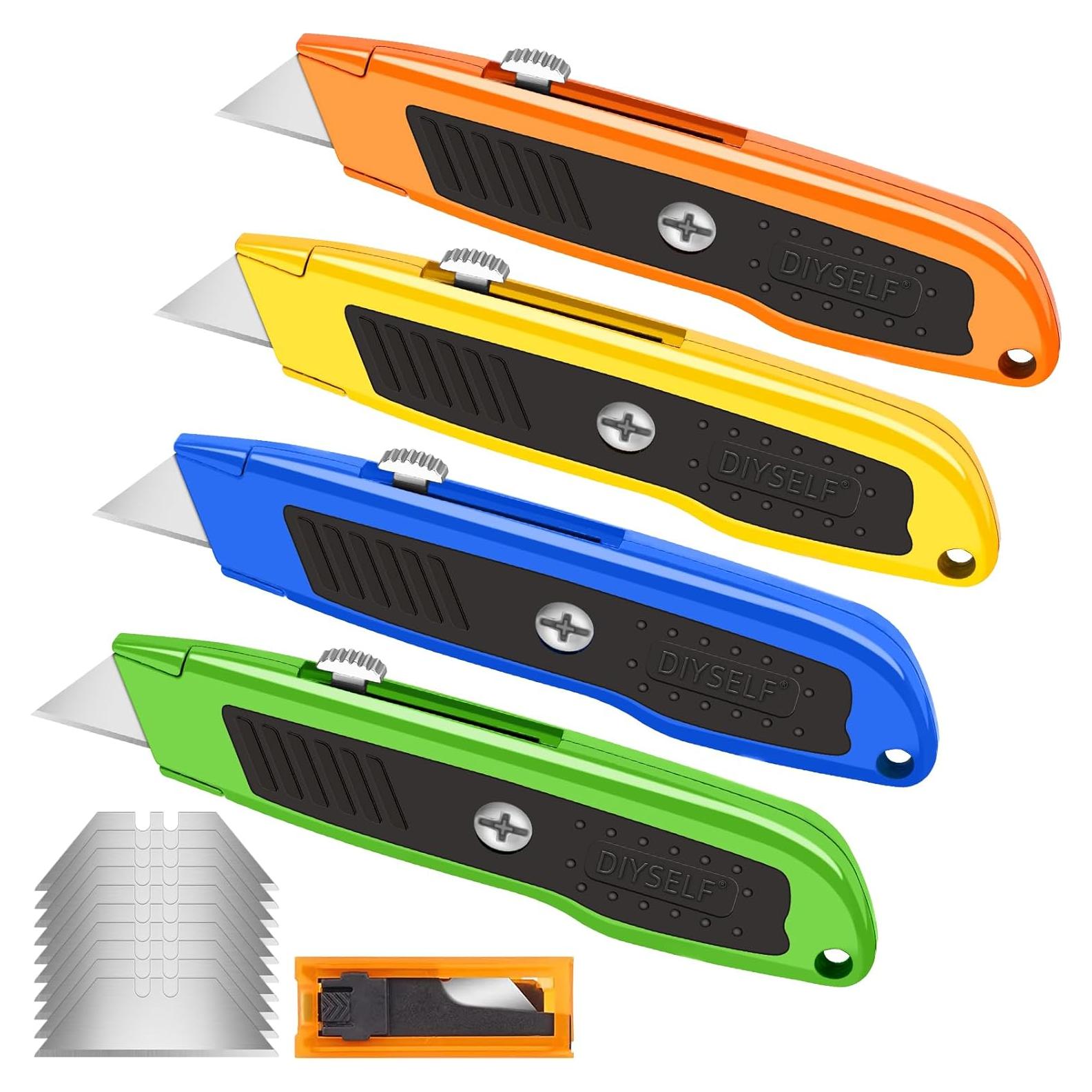 Cuchillos Utilitarios Retráctiles DIYSELF 4 Pack con 10 Cuchillas