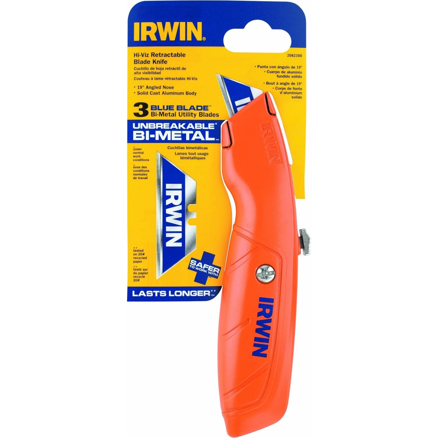 Cuchillo de Utilidad Retráctil Hi-Vis IRWIN Naranja 90g