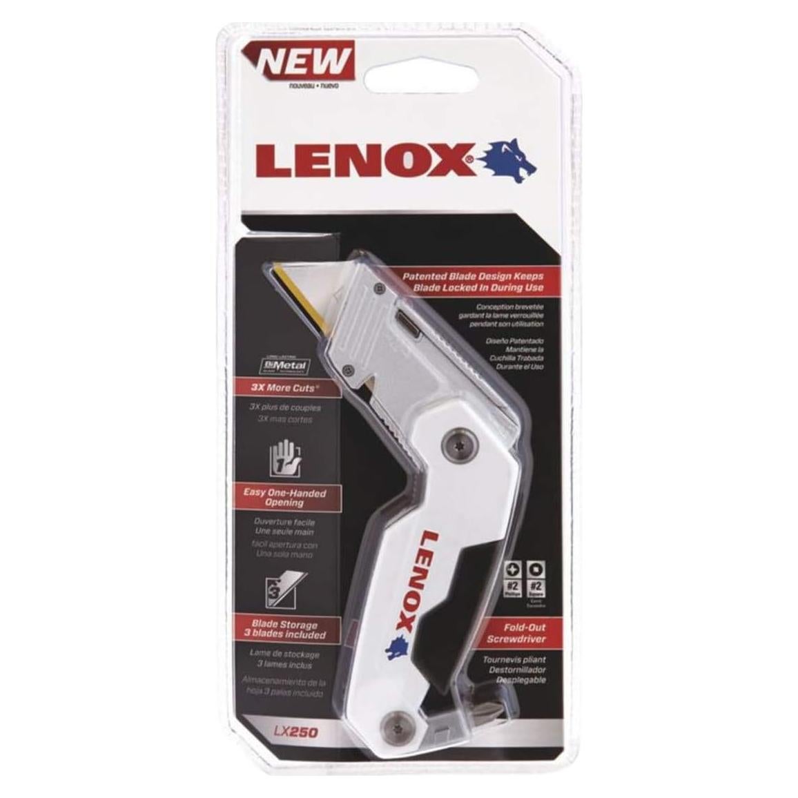 Cuchillo de Utilidad Lenox LX250 con 3 Hojas y Mango de Goma