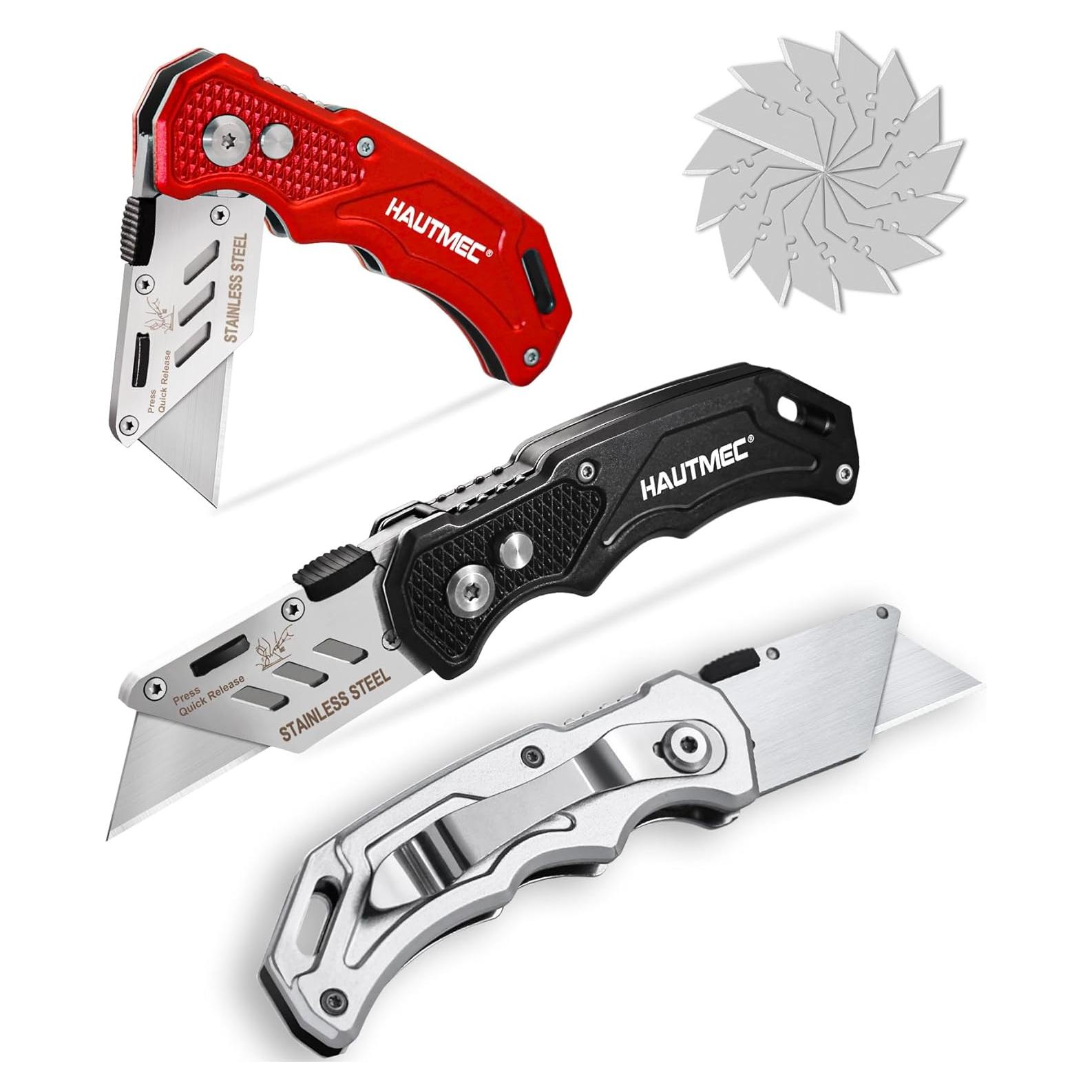 Cuchillo Utility Plegable HAUTMEC 3 Paquetes con 15 Cuchillas SK5