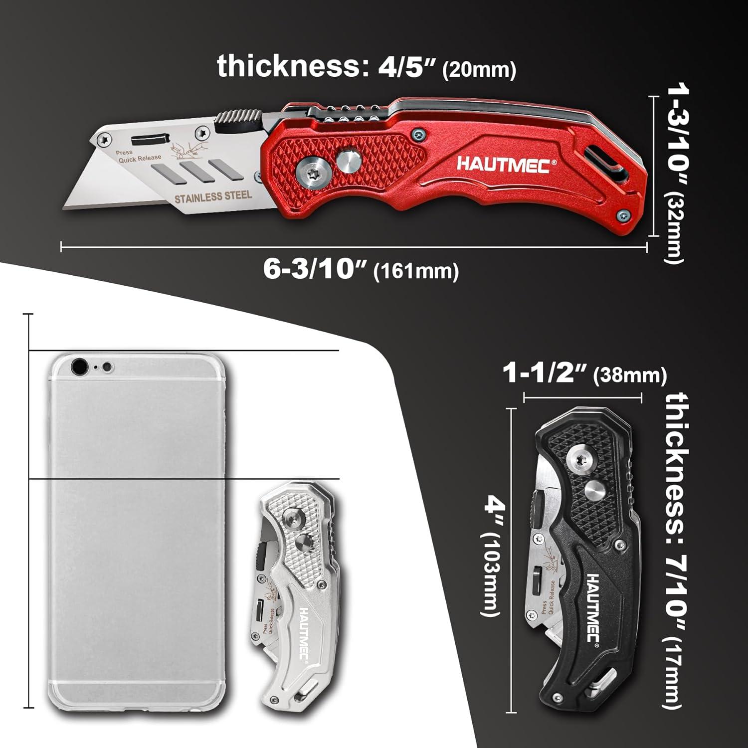 Cuchillo Utility Plegable HAUTMEC 3 Paquetes con 15 Cuchillas SK5