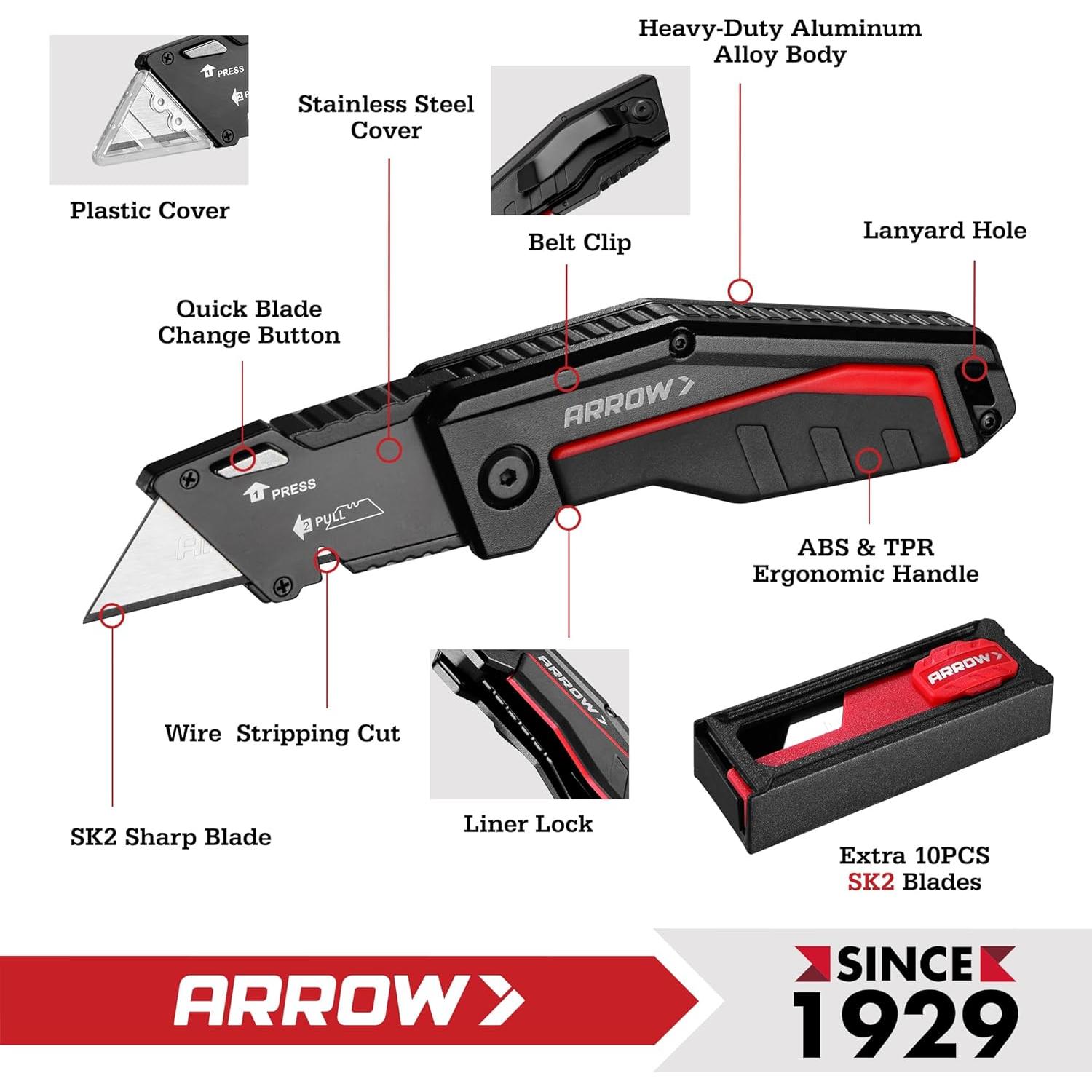 Cuchillo Utilitario Plegable Arrow con 10 Cuchillas SK2