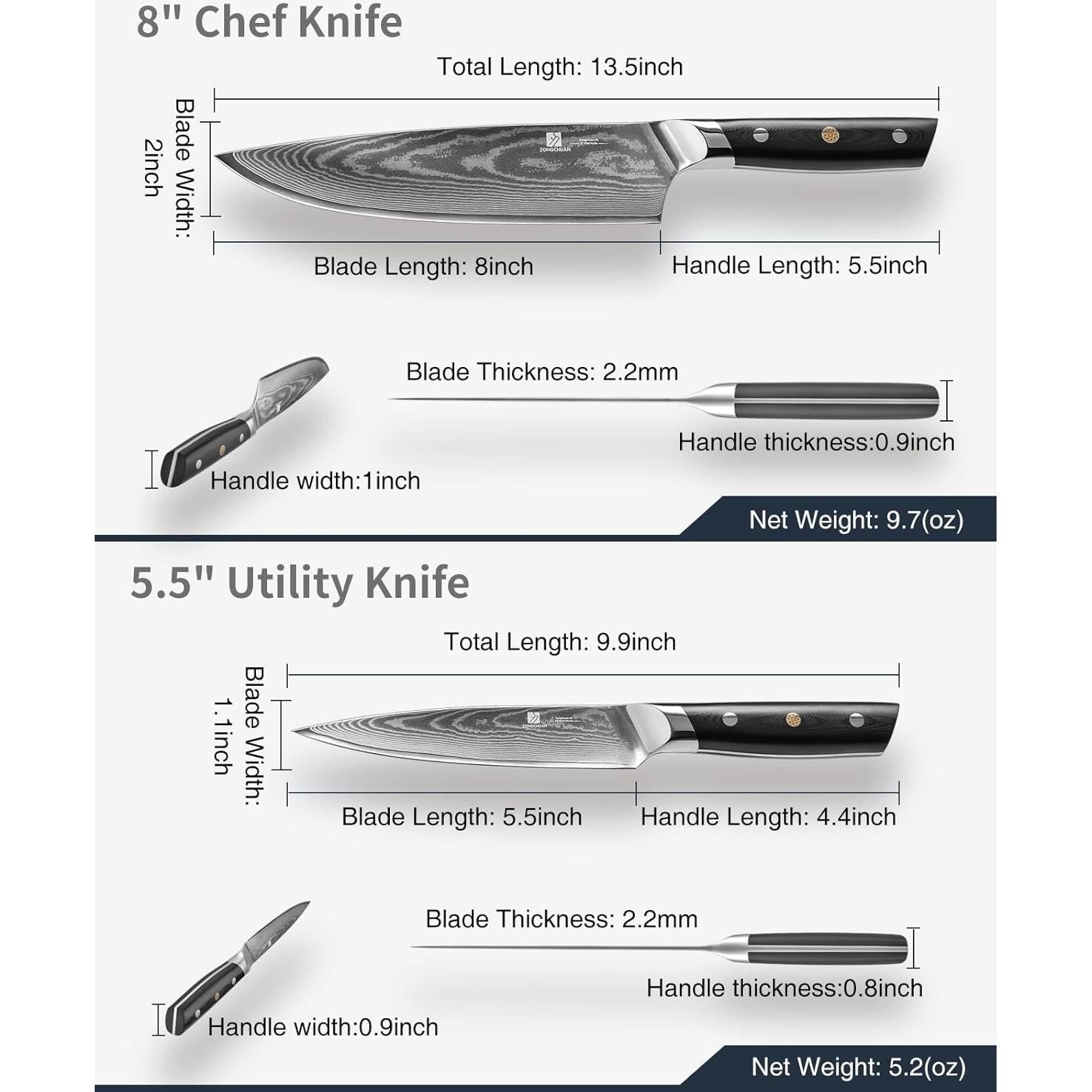 Juego de cuchillos de cocina ZongChuan 8C 2 piezas Damasco