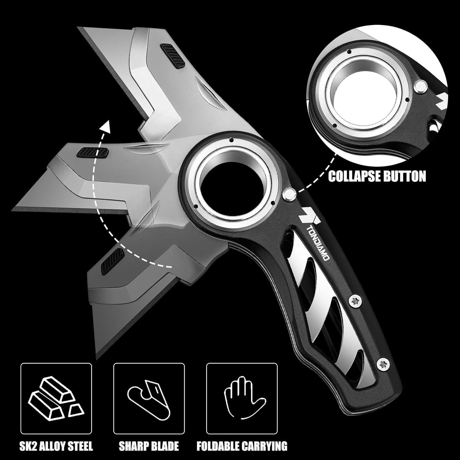 Cuchillo Utilitario Plegable Tondiamo 2 Pcs Aluminio Negro