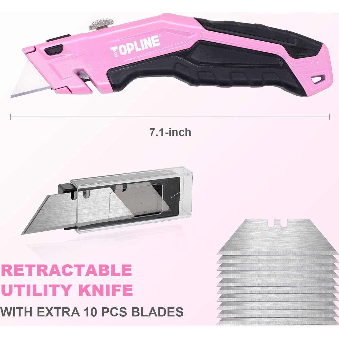 Cuchillo Utilitario Retráctil Rosa Topline con 18 Cuchillas SK5