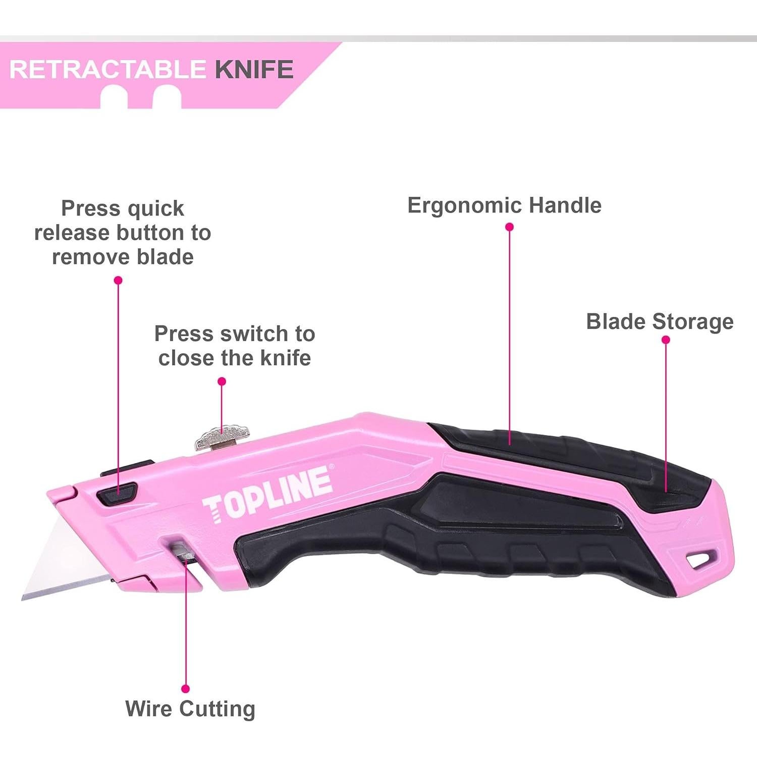 Cuchillo Utilitario Retráctil Rosa Topline con 18 Cuchillas SK5