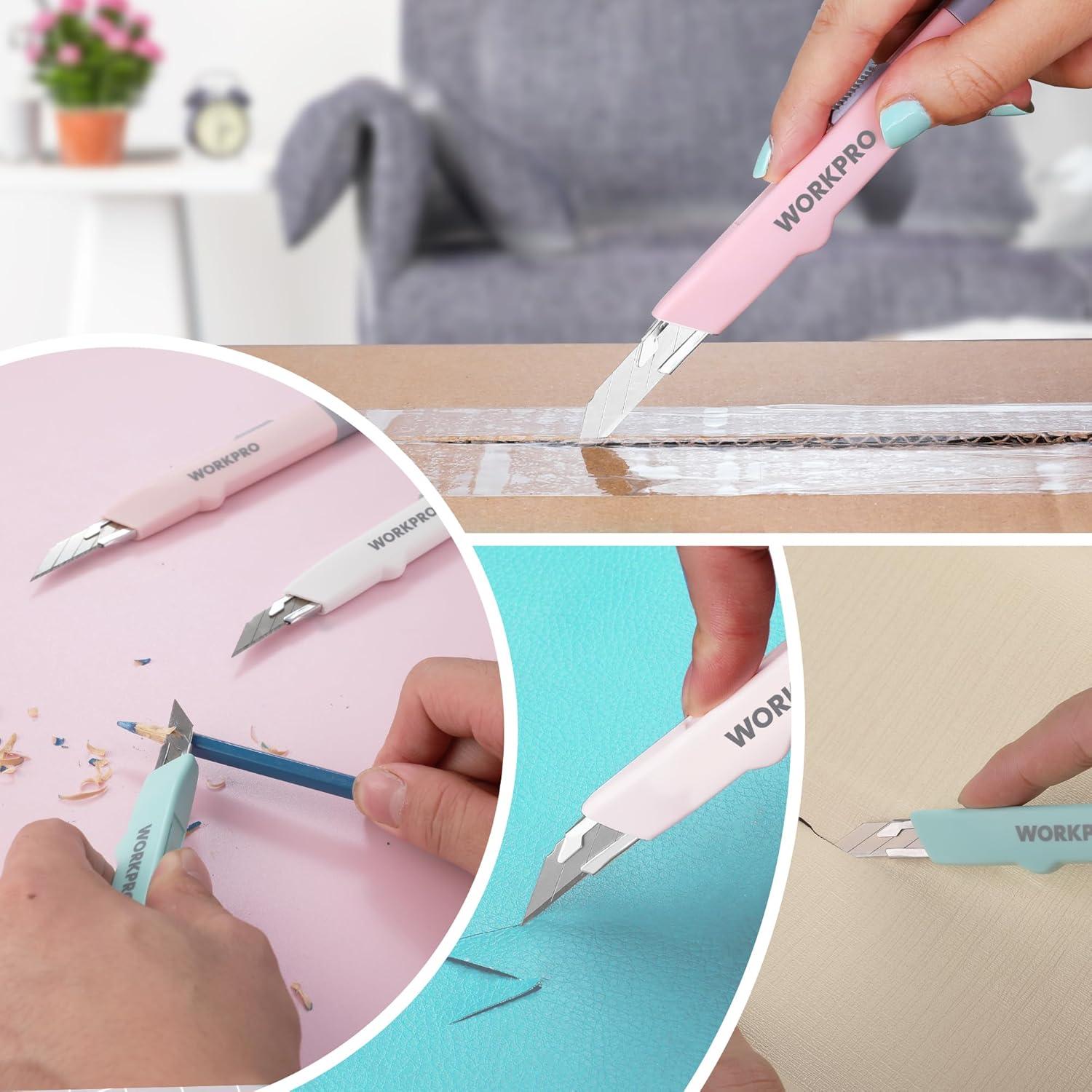 Cuchillo Utility WORKPRO Retráctil con 10 Hojas Extra 9mm