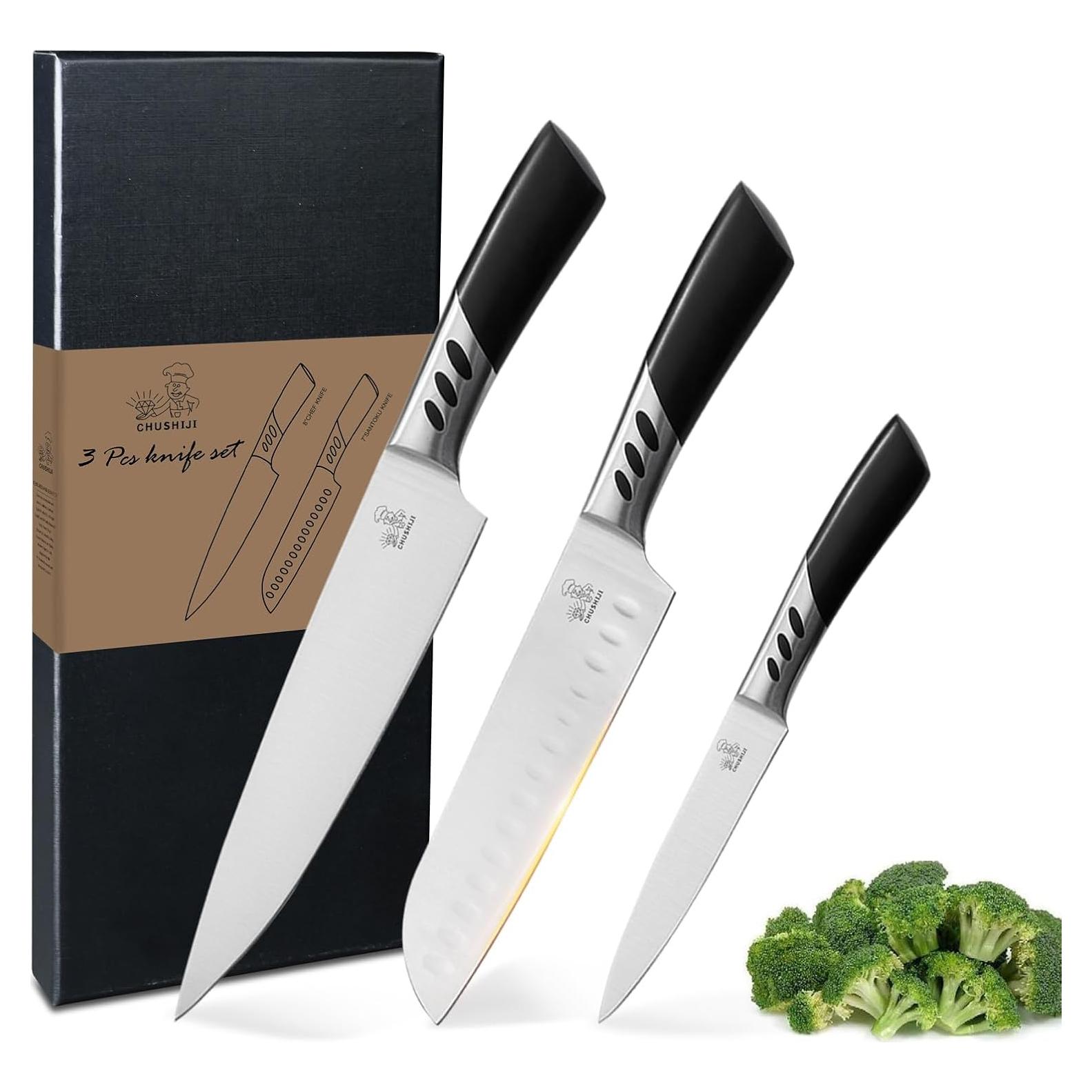 Juego de cuchillos de cocina CHUSHIJI 3 piezas acero inoxidable