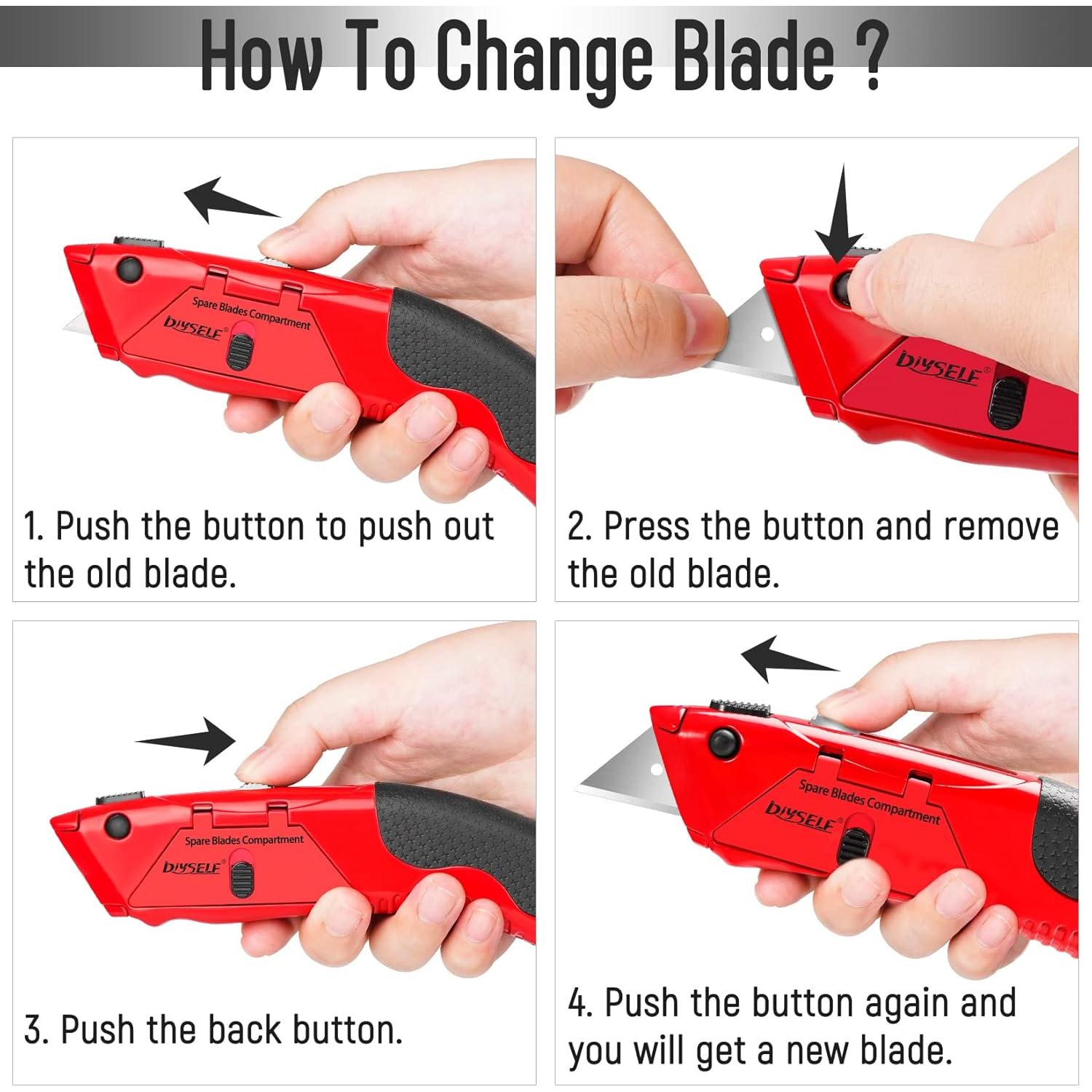 Cuchillo Utilitario Retráctil DIYSELF 17.78 cm Rojo con 4 Cuchillas