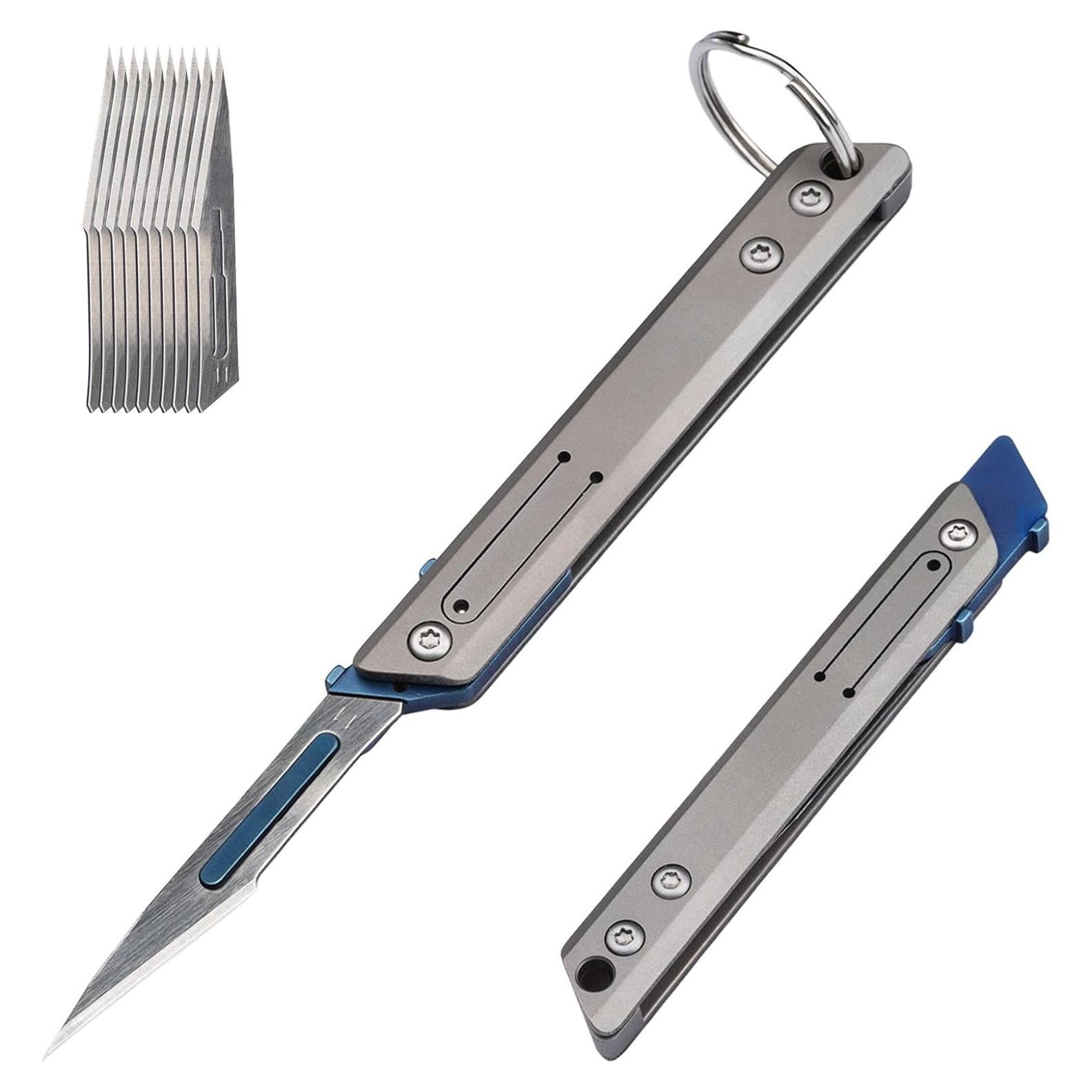 Cuchillo Utilitario Plegable TikiDesign TKK3 Titanio EDC 10 Cuchillas