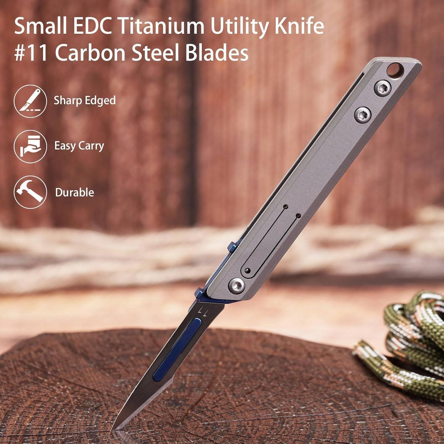 Cuchillo Utilitario Plegable TikiDesign TKK3 Titanio EDC 10 Cuchillas