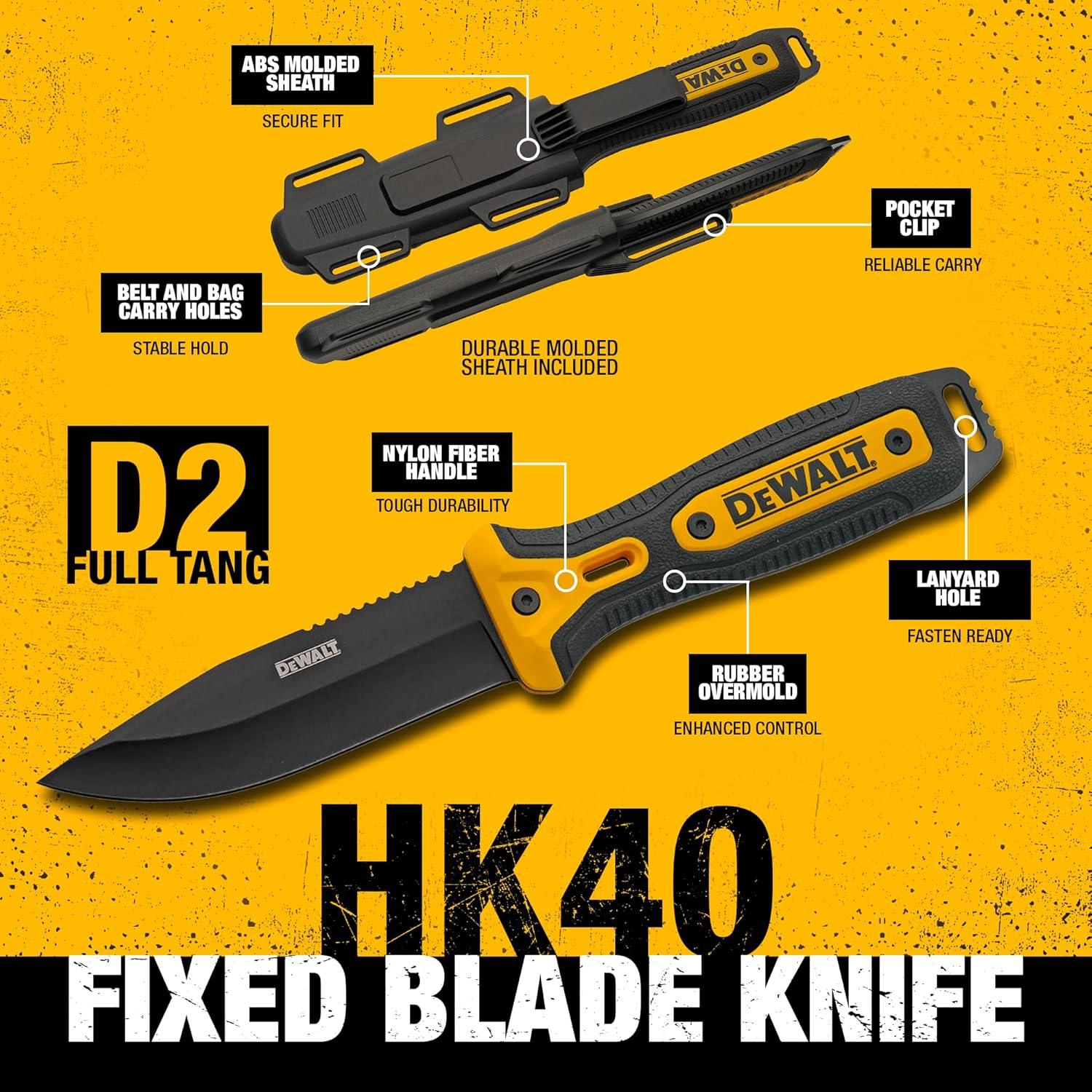 Cuchillo Fijo DEWALT D2 25.4 cm con Funda - Utilitario EDC