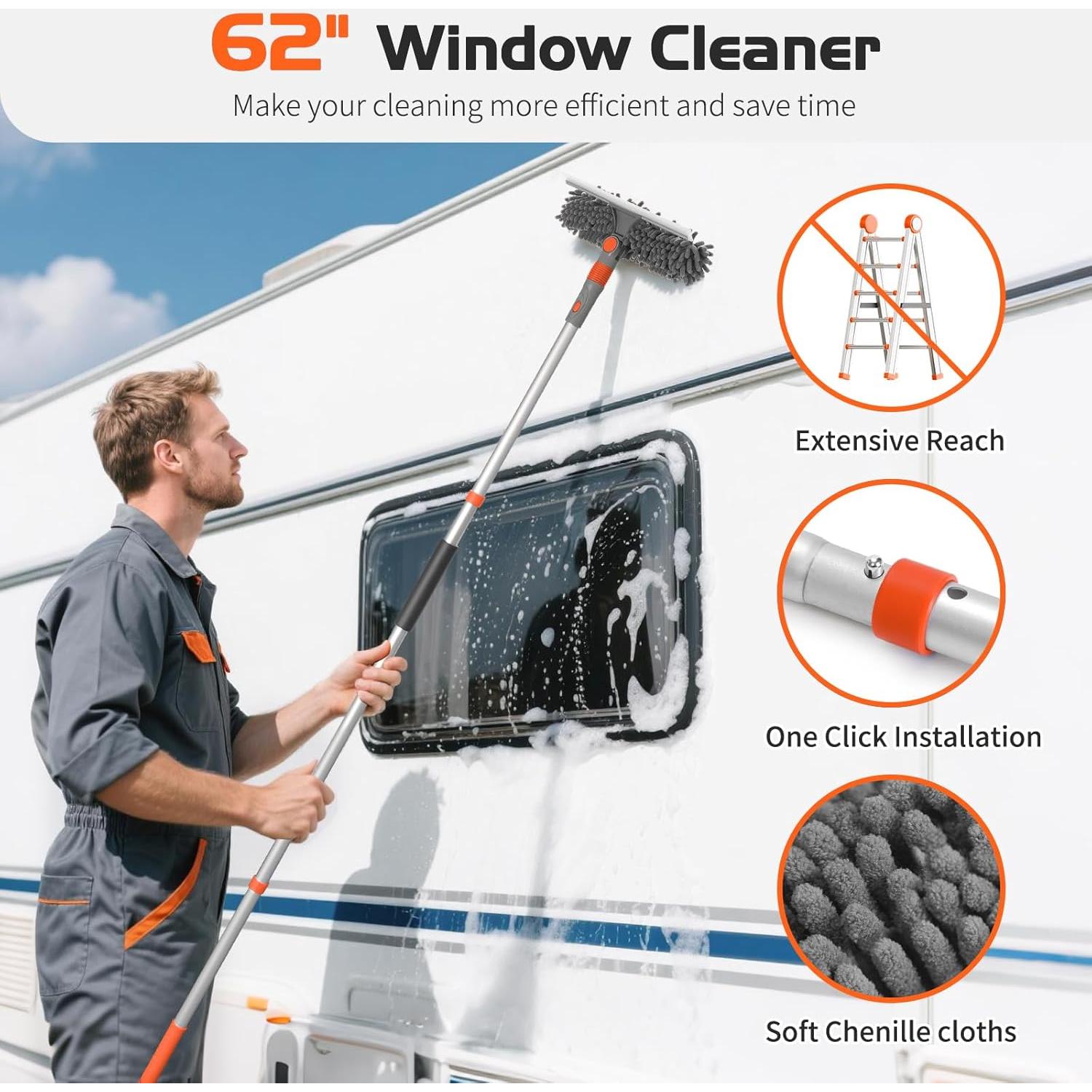 Kit de Limpieza de Ventanas Ordenado 2 en 1 con Polo Extensible