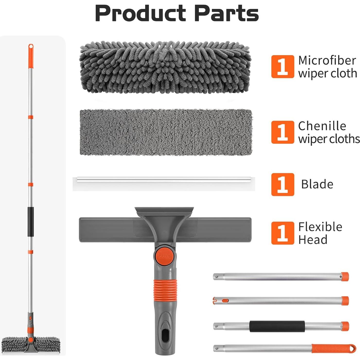 Kit de Limpieza de Ventanas Ordenado 2 en 1 con Polo Extensible