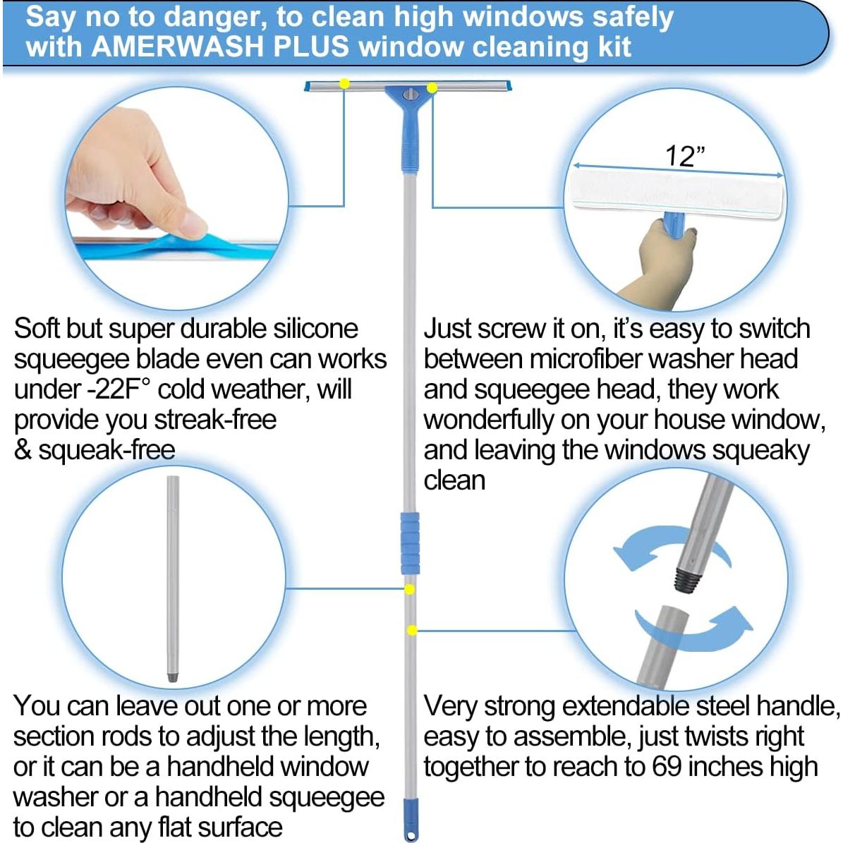 Kit de limpieza de ventanas AMERWASH PLUS con mango extensible 175 cm